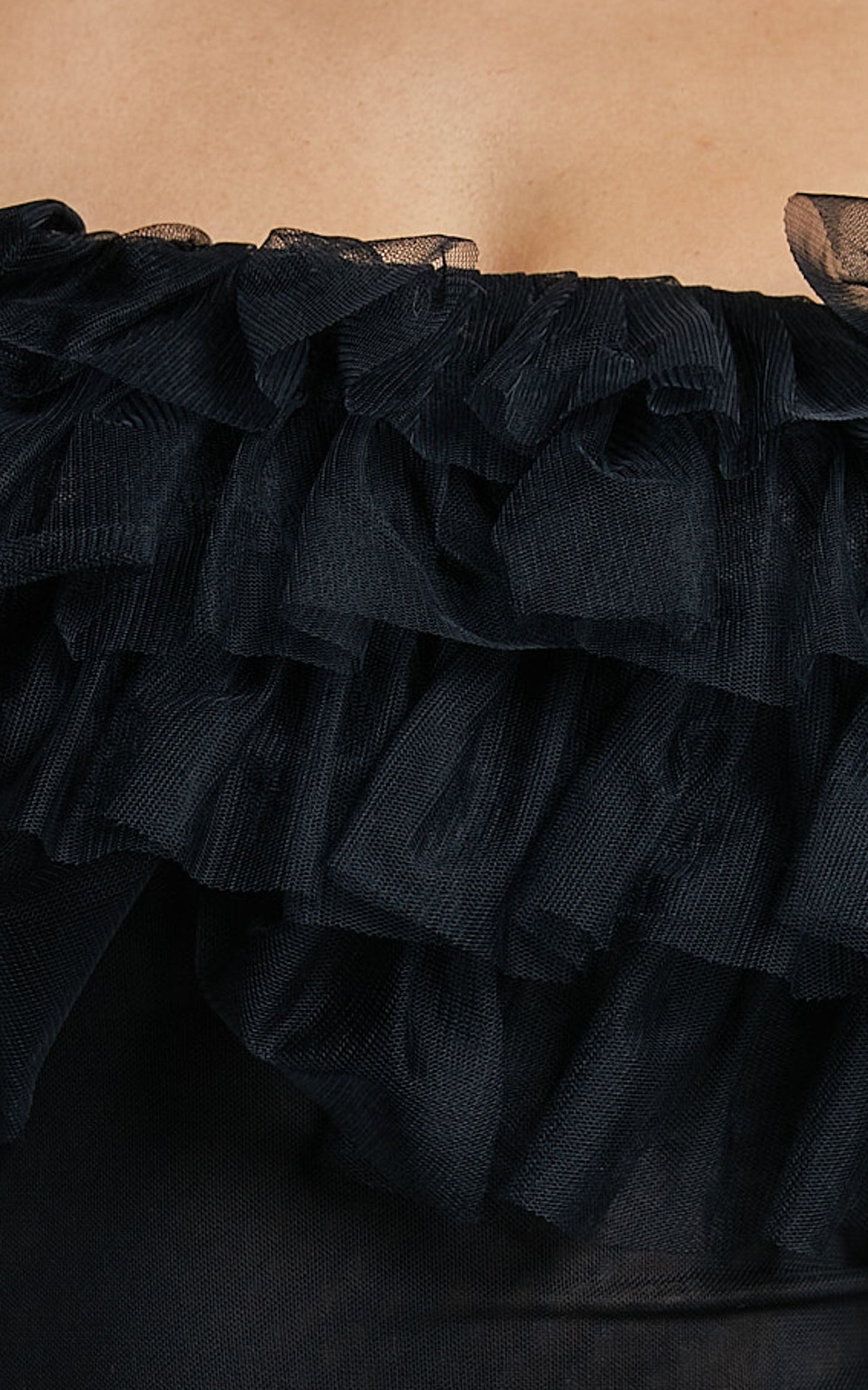 Blake Bodysuit - Off Shoulder Tiered Tulle Bodysuit in Black