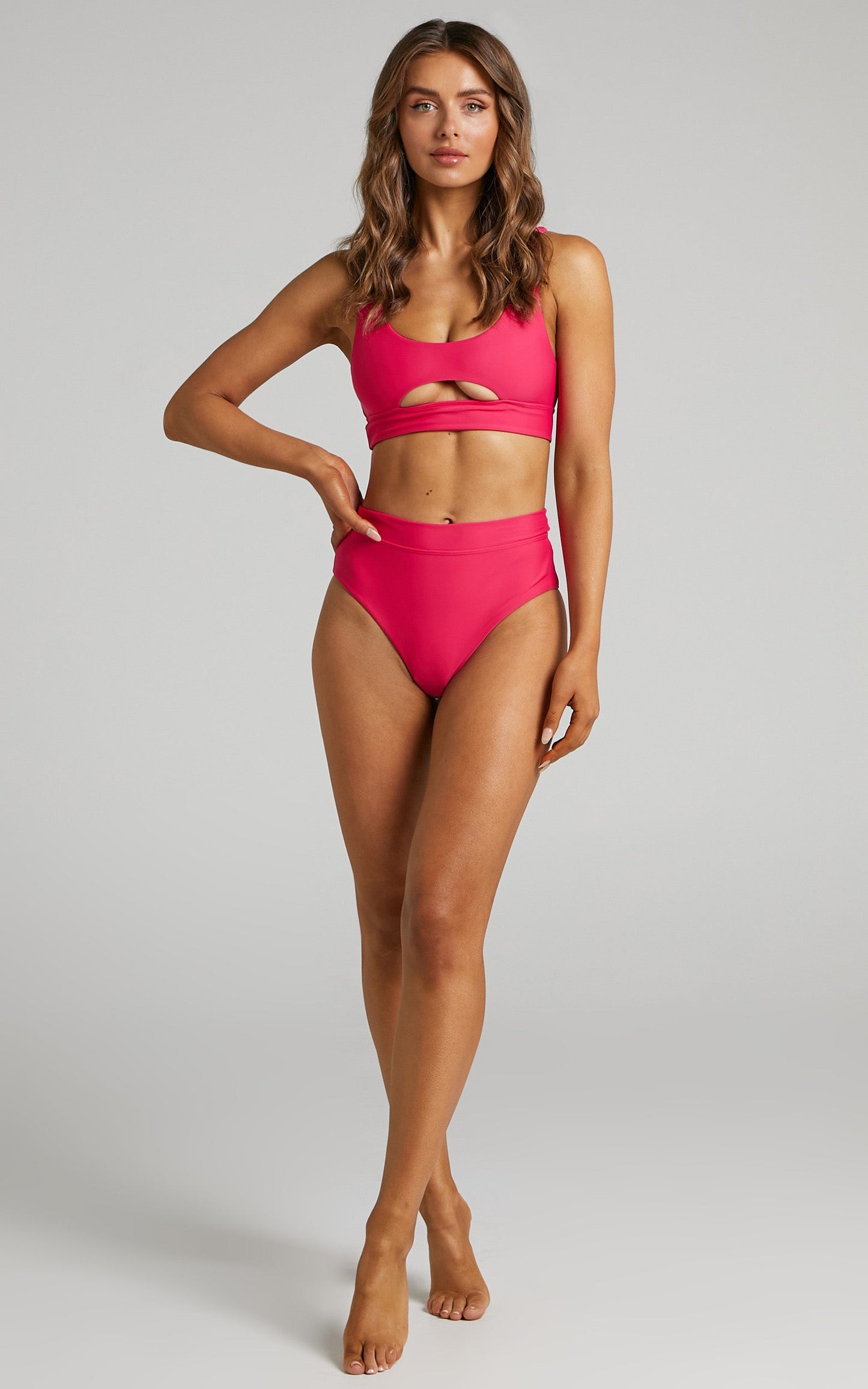 Recycled Nylon Bobbi High Waisted Bottoms in Hot Pink