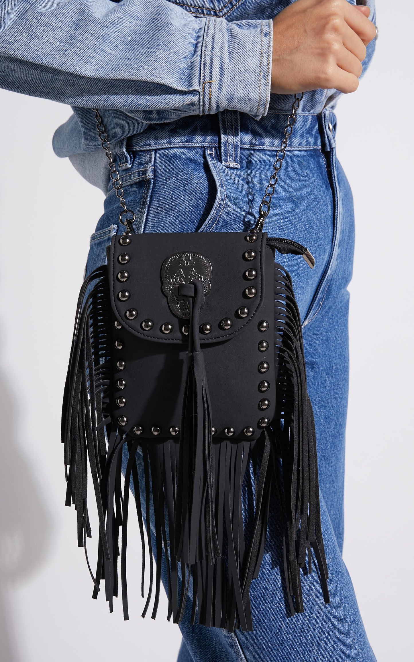 Bodhi Suede Fringe Crossbody Bag in Black