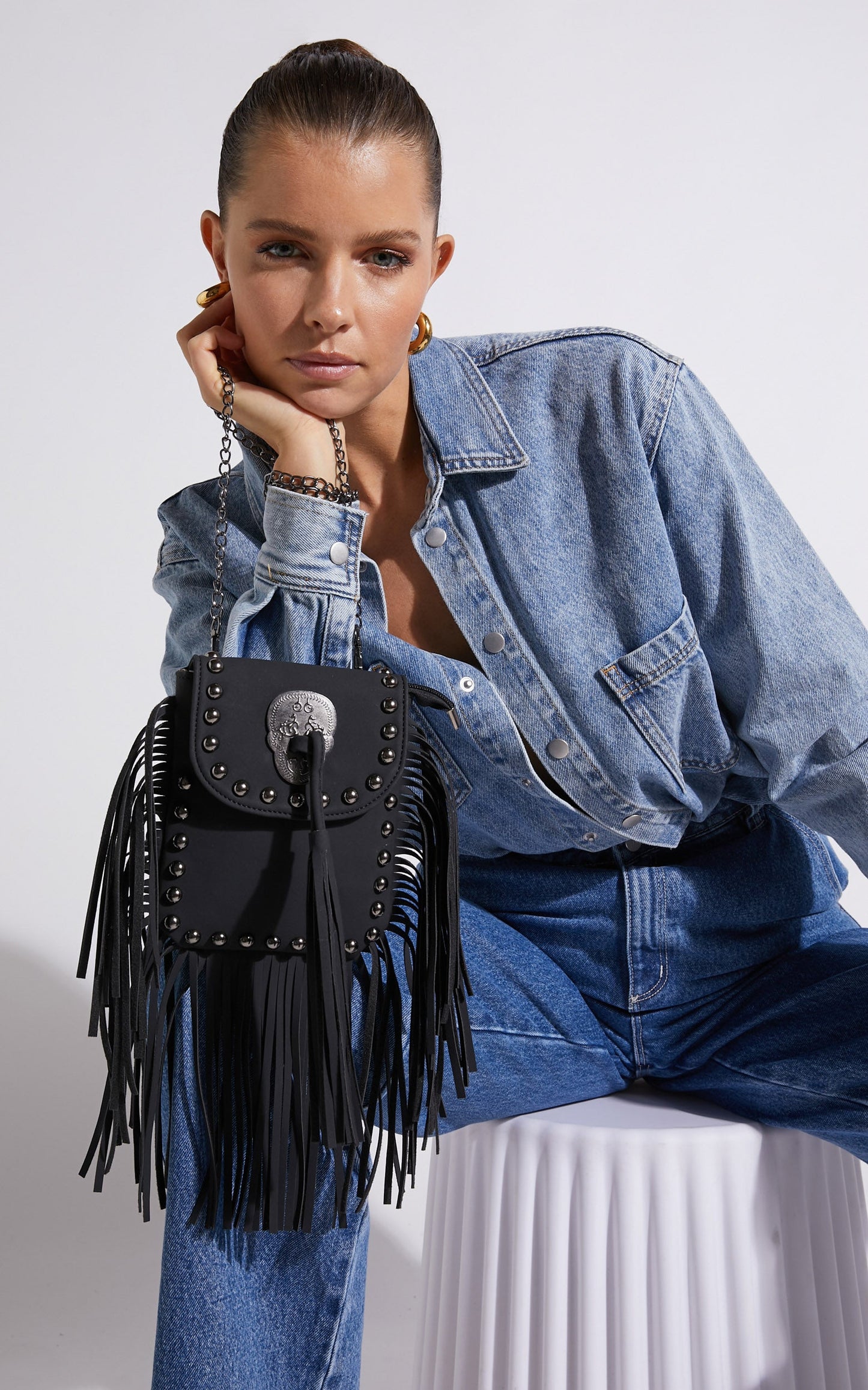 Bodhi Suede Fringe Crossbody Bag in Black