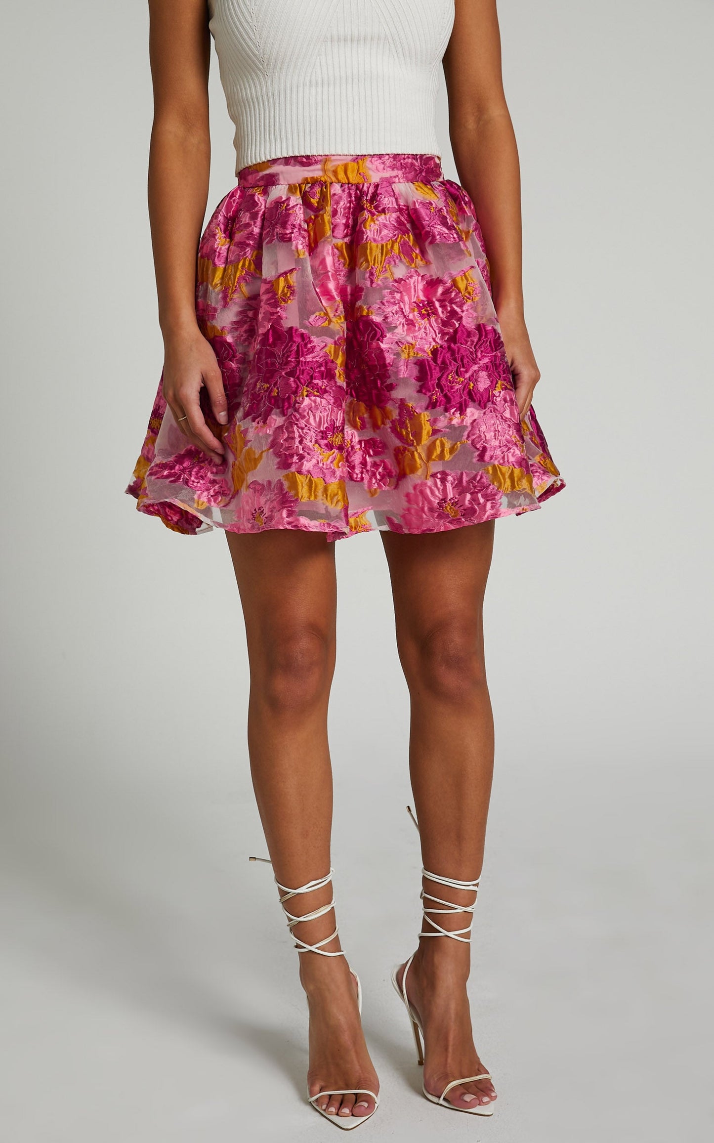 Brailey Mini Skirt - Full Skirt in Pink Jacquard