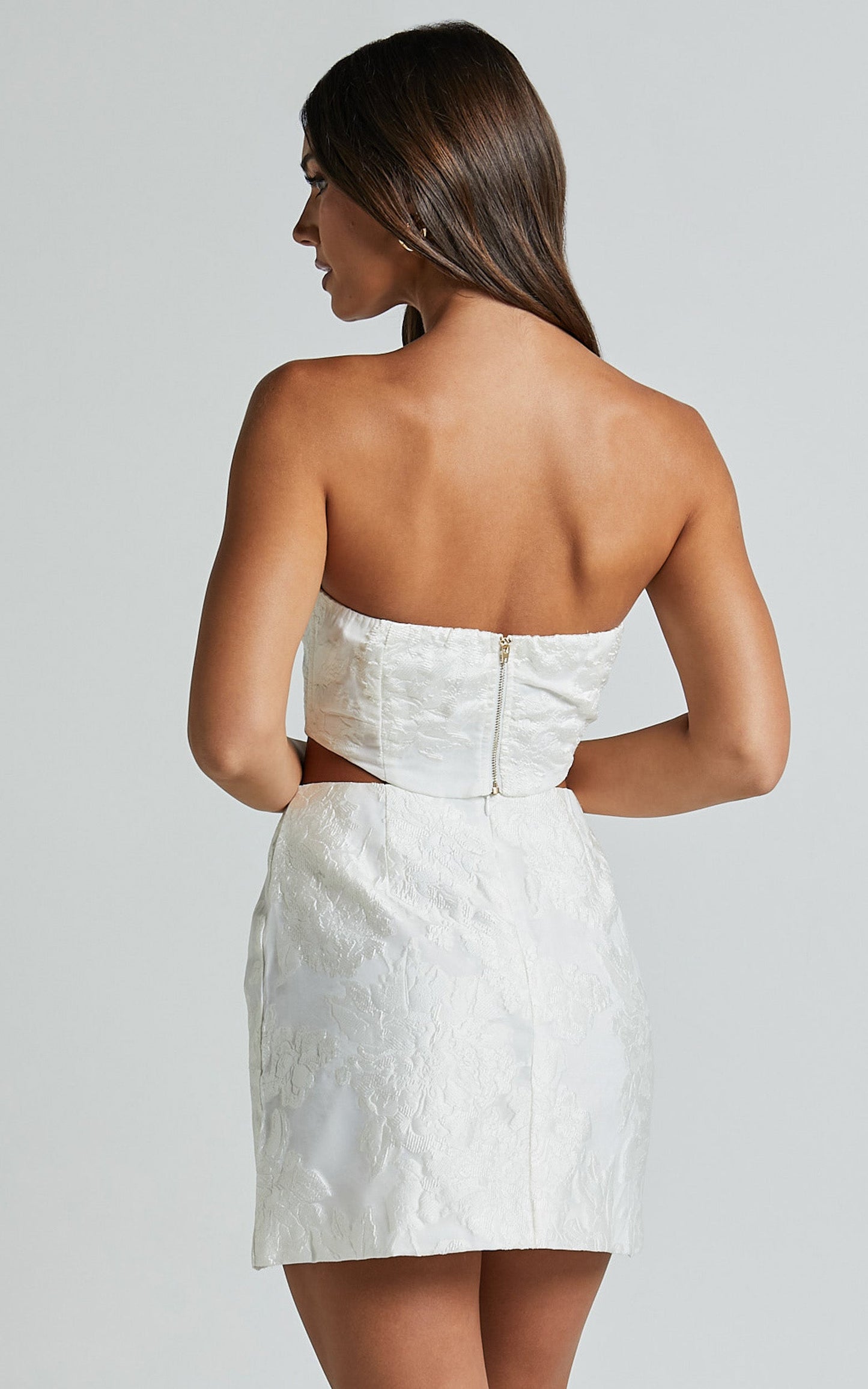 Brailey Mini Skirt - Split Jacquard Skirt in White