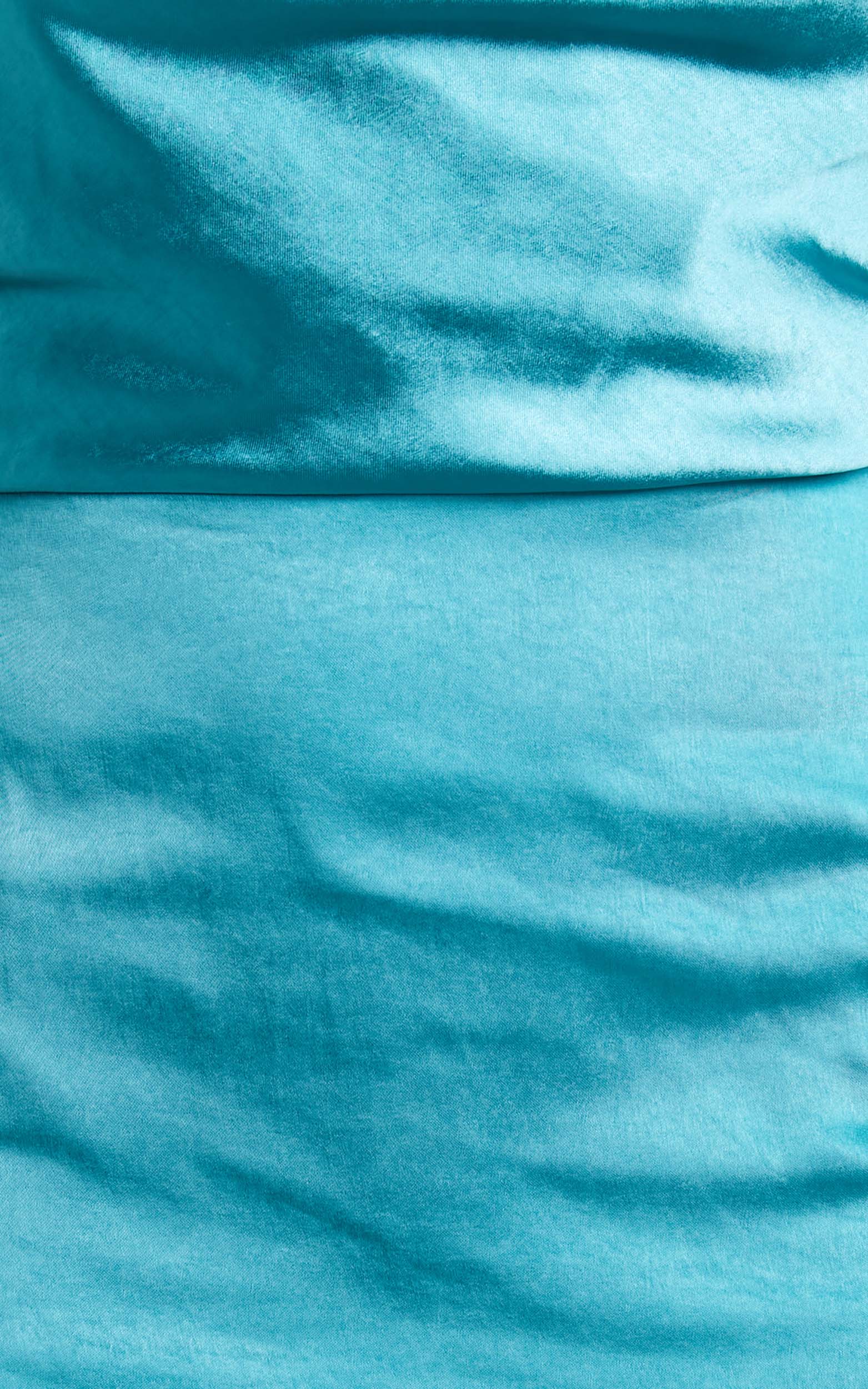 Bravia Maxi Dress - Chain Strap Open Back Satin Dress in Aquamarine