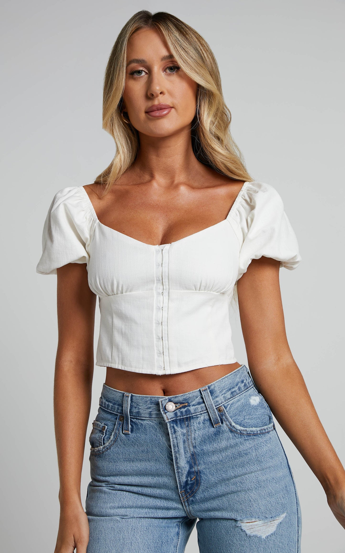 Braxia Top - Puff Sleeve Off Shoulder Corset Top in White