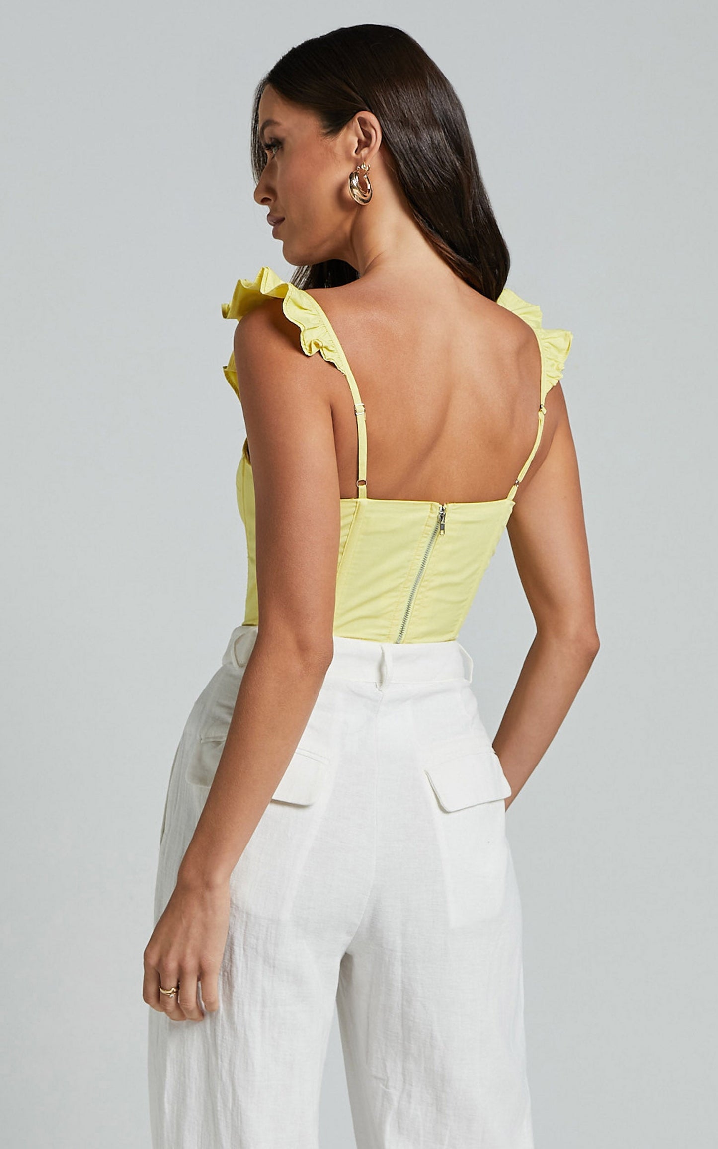 Braylen Top - Sweetheart Flutter Sleeve Corset Top in Sun Yellow