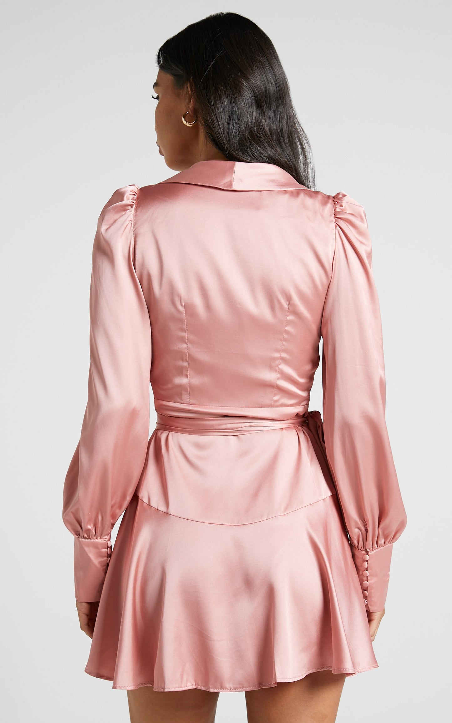 Breeana Mini Dress - Long Sleeve Wrap Dress in Dusty Pink