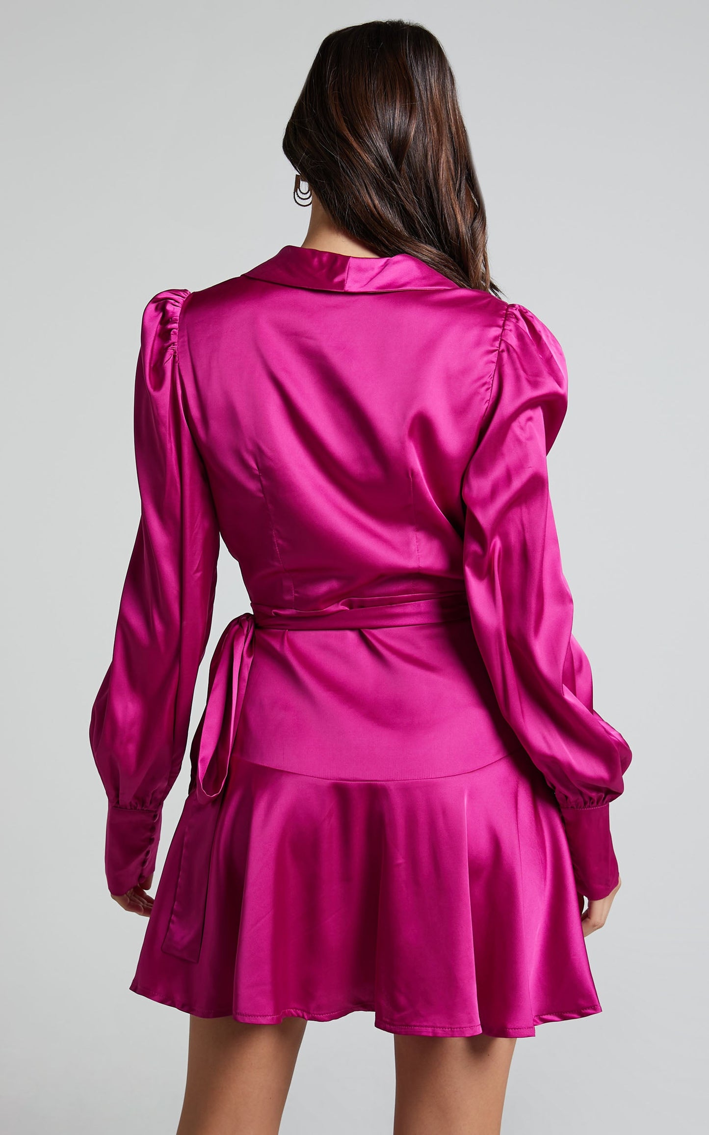 Breeana Mini Dress - Long Sleeve Wrap Dress in Magenta