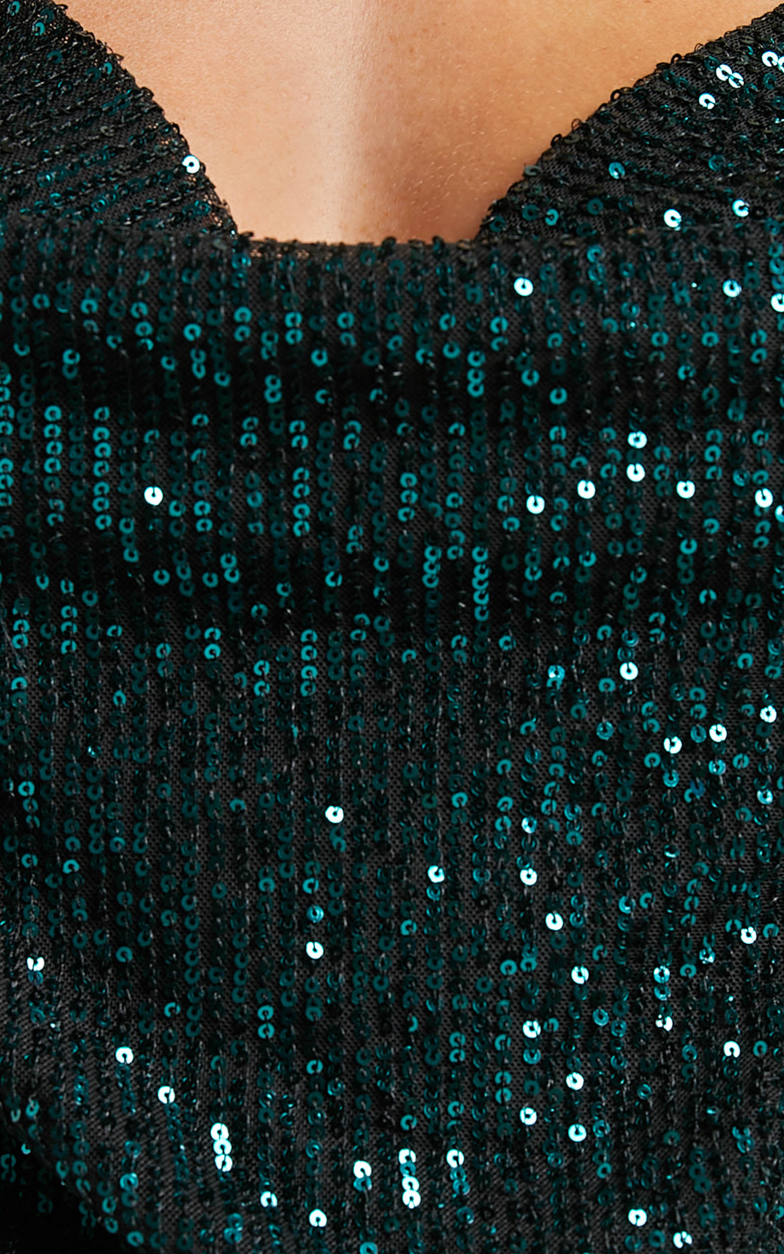 Brianna Sequin Bodysuit - Cowl Neck Bodysuit in Emerald