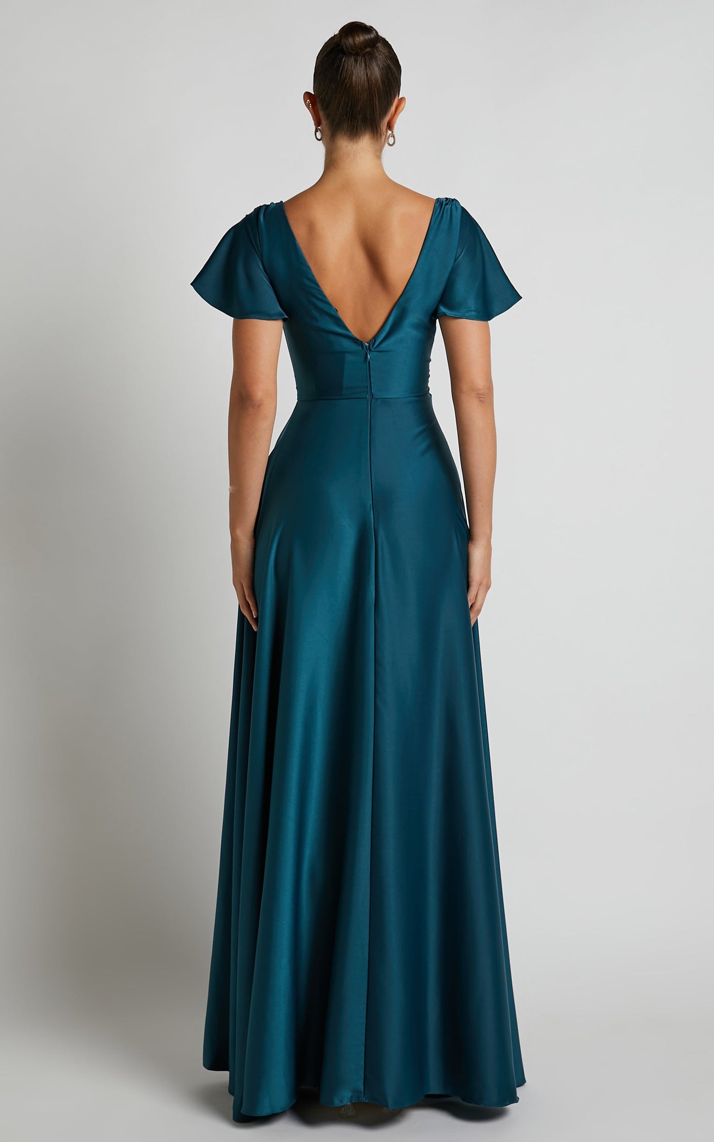 Bridgette Midi Dress - Flutter Sleeve V-Neck Wrap Dress in Emerald