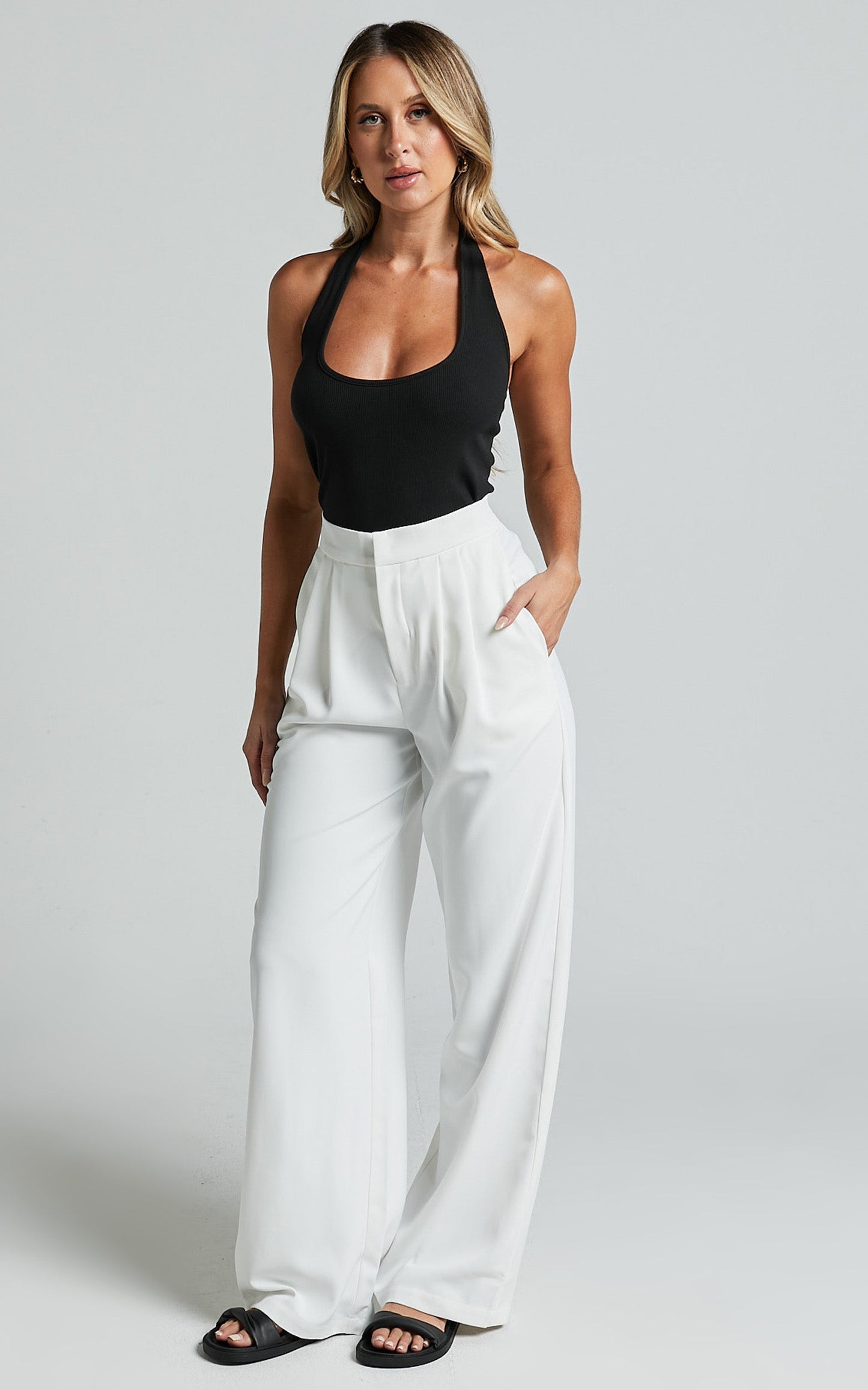 Brigette Pants - Pleated High Waisted Wide Leg Relaxed in White