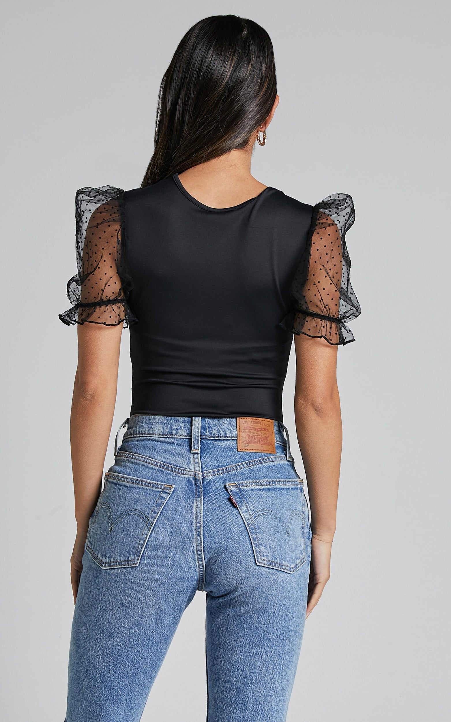 Briggs Bodysuit - Sheer Puff Sleeve in Black