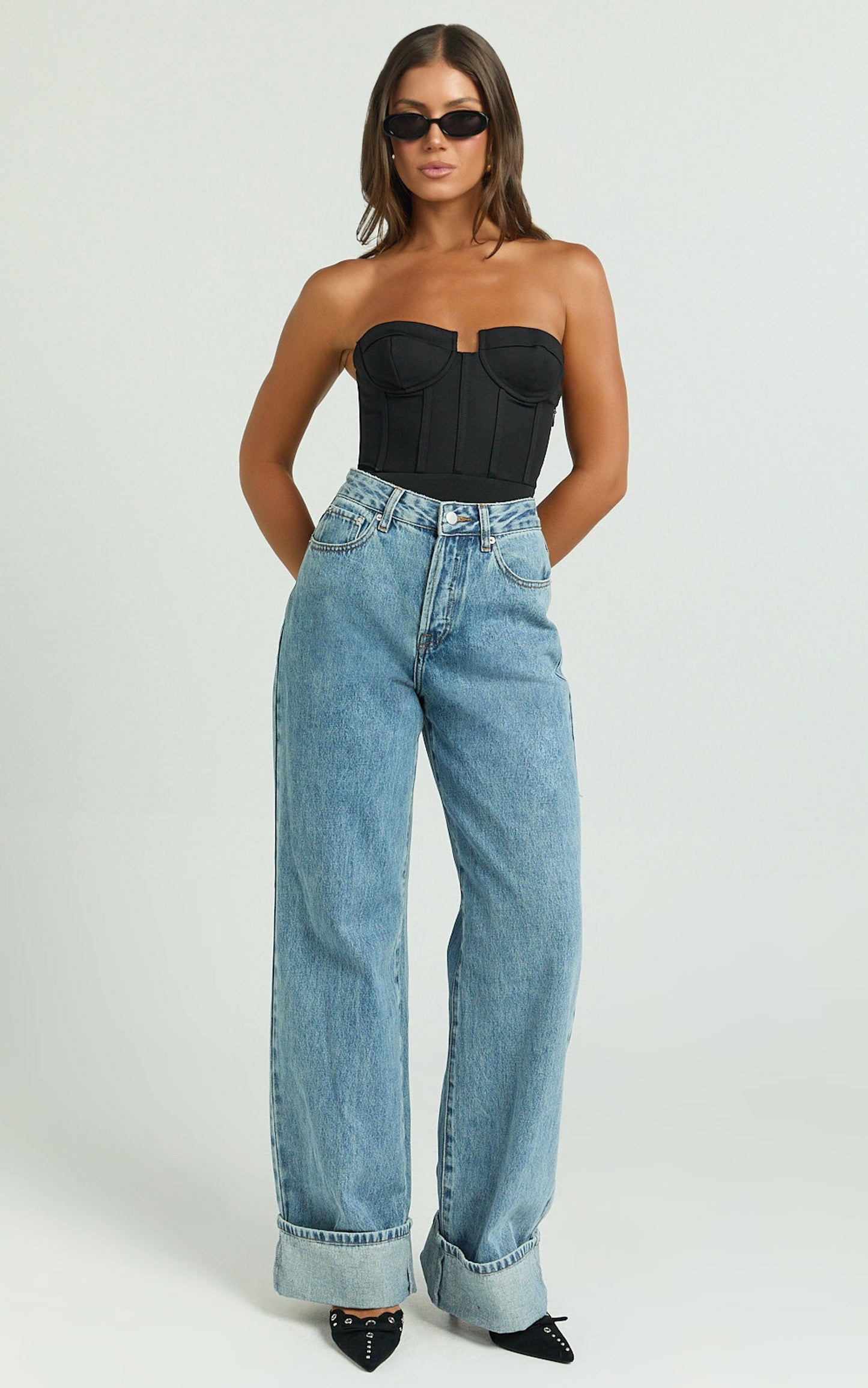 Brigitte Bodysuit - Sweetheart Paneled Bodysuit in Black