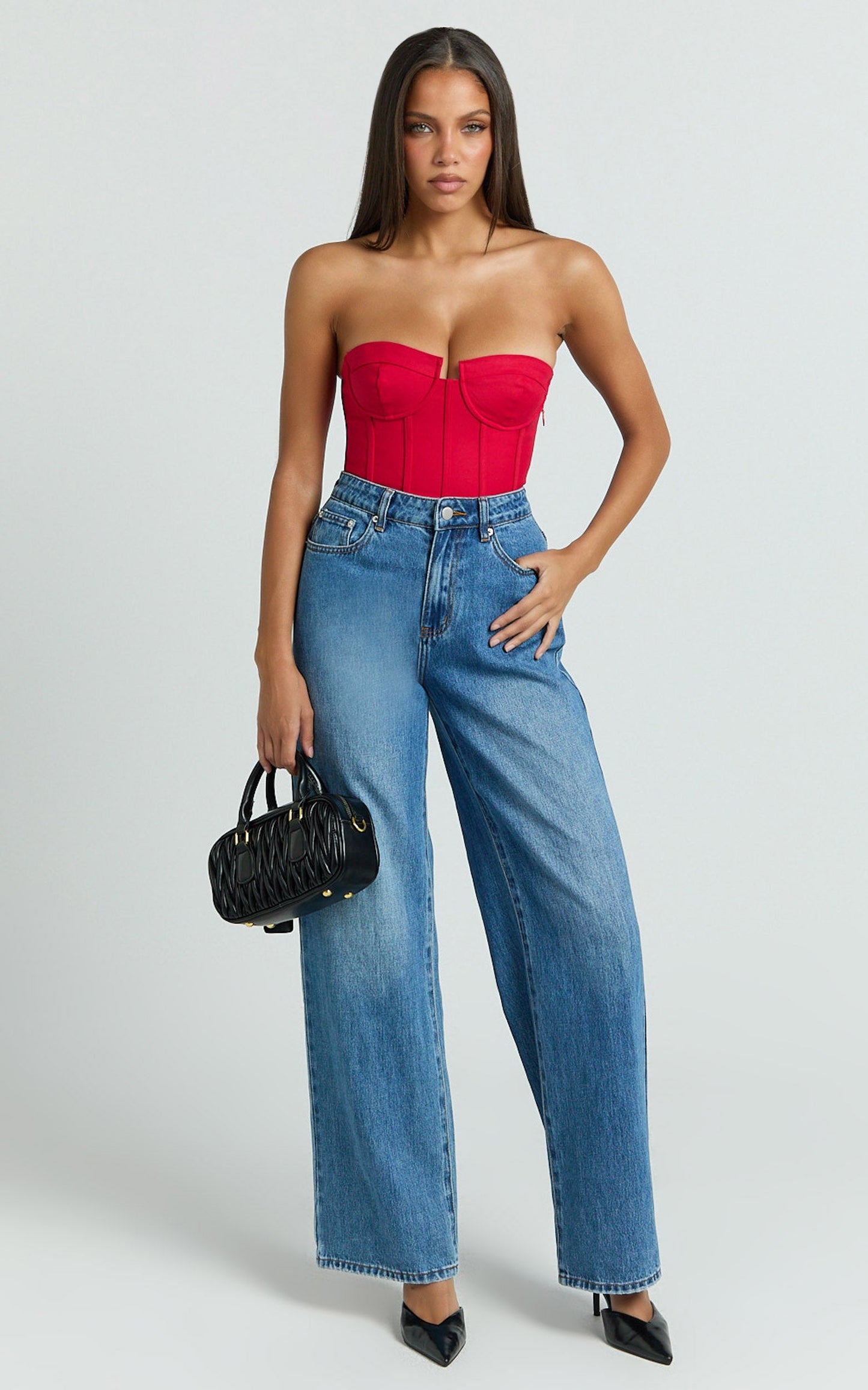 Brigitte Bodysuit - Sweetheart Paneled Bodysuit in Red