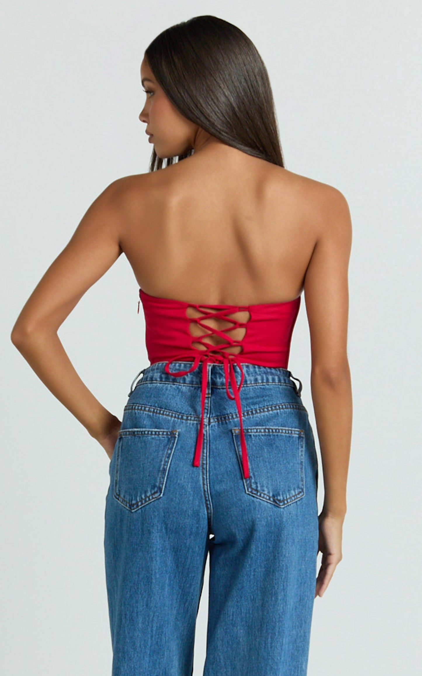 Brigitte Bodysuit - Sweetheart Paneled Bodysuit in Red