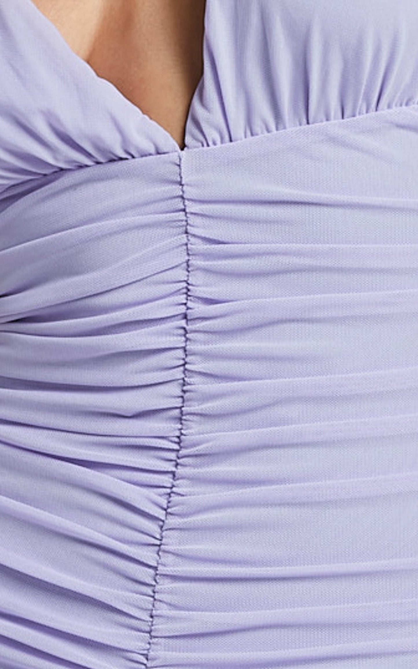 Brinley Midi Dress- Deep Plunge Ruched Midi Dress in Lilac