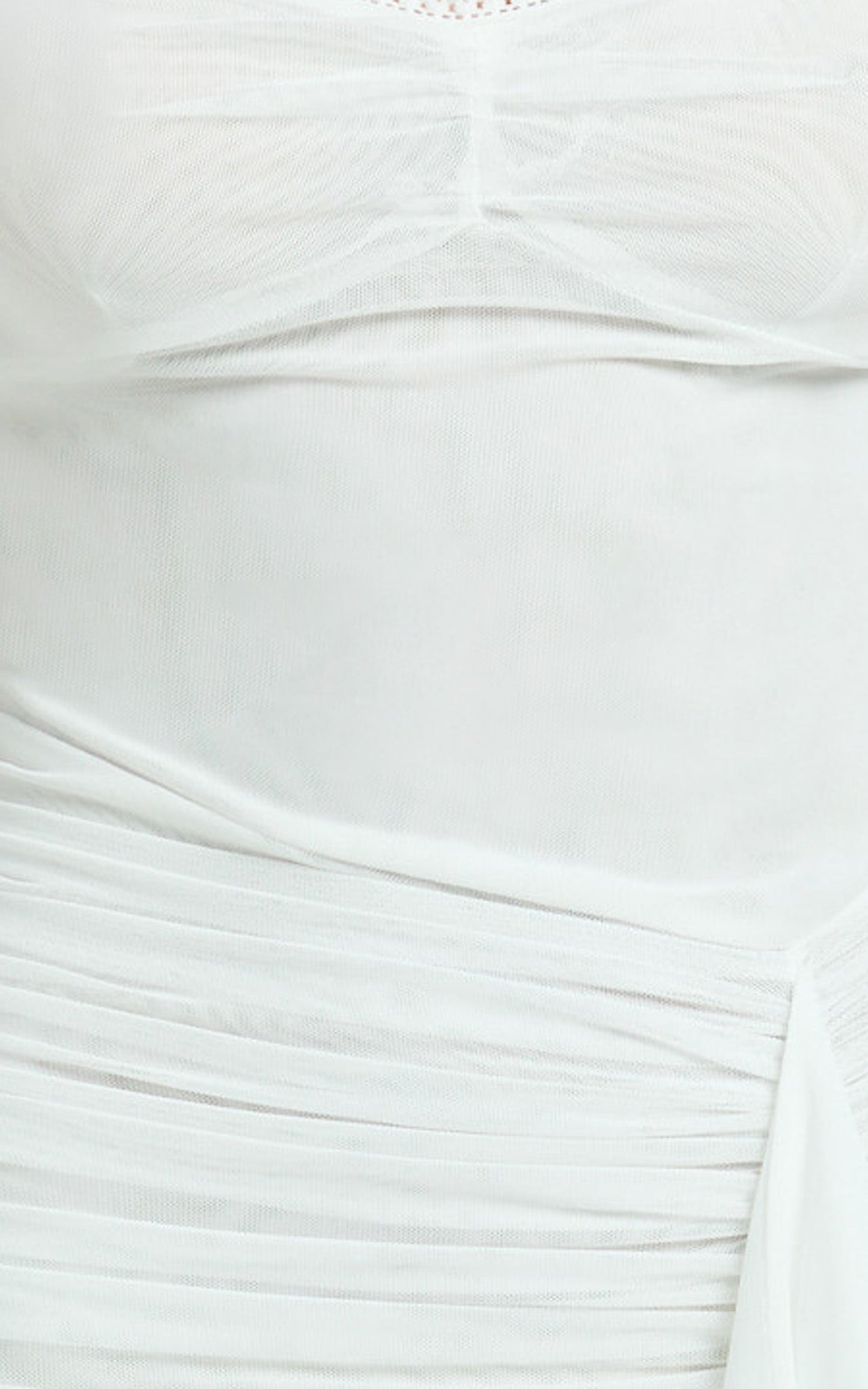 Brionna Midi Dress - Lace Neck Ruched Ruffle Hem Dress in White