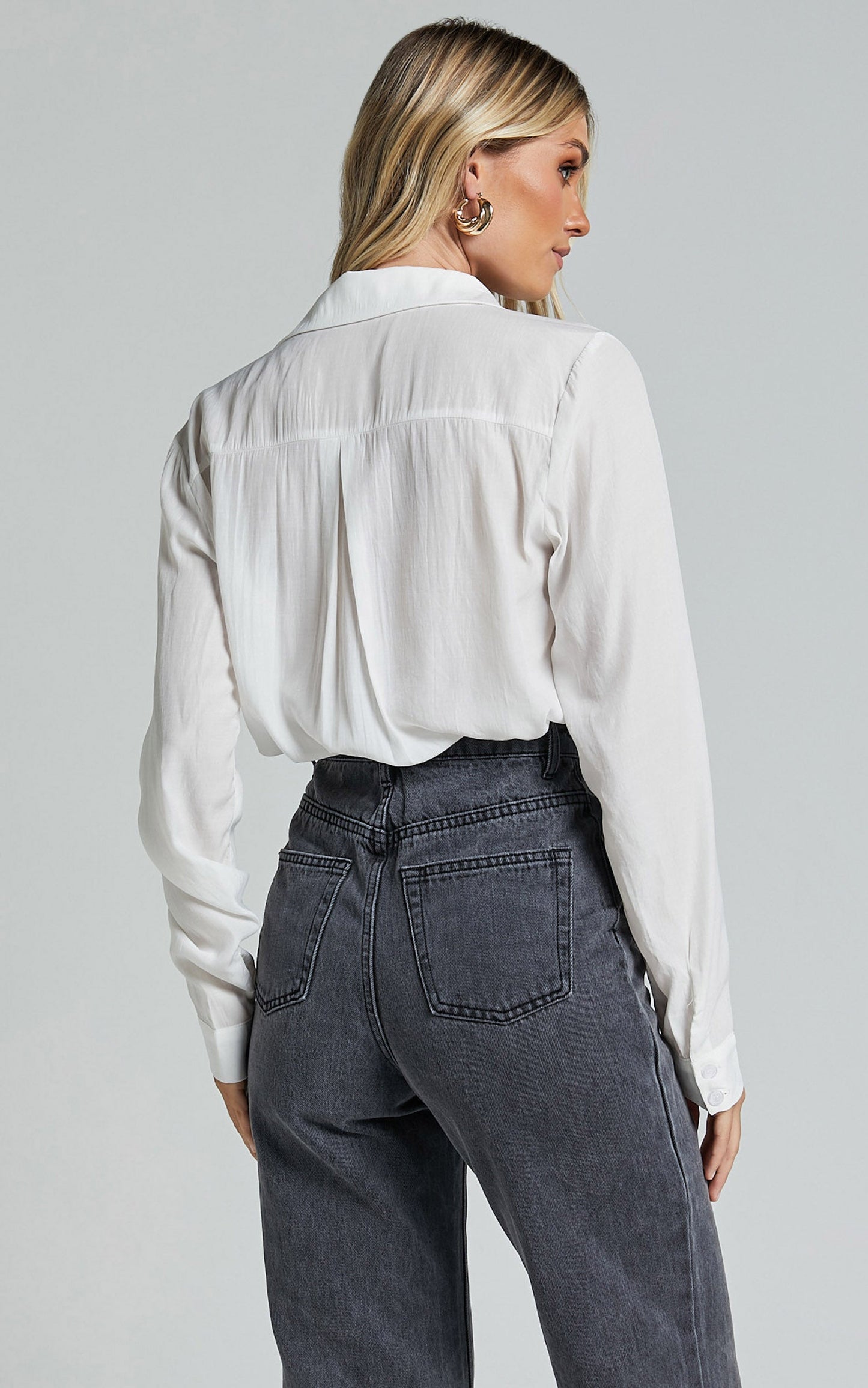 Britney Bodysuit - Cuff Long Sleeve Bodysuit in White
