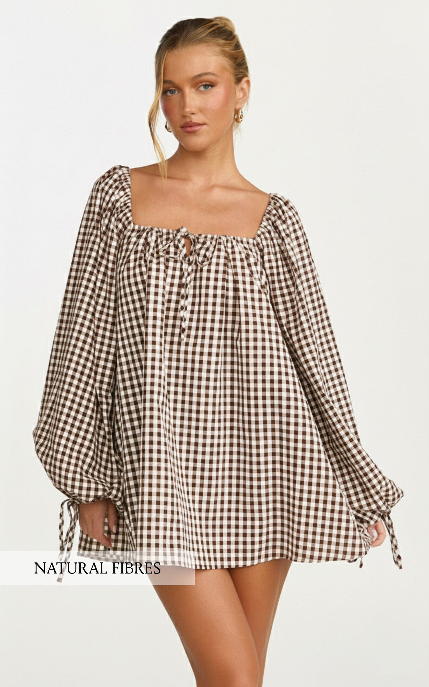 Brixton Mini Dress - Square Neck Smock Dress in Chocolate