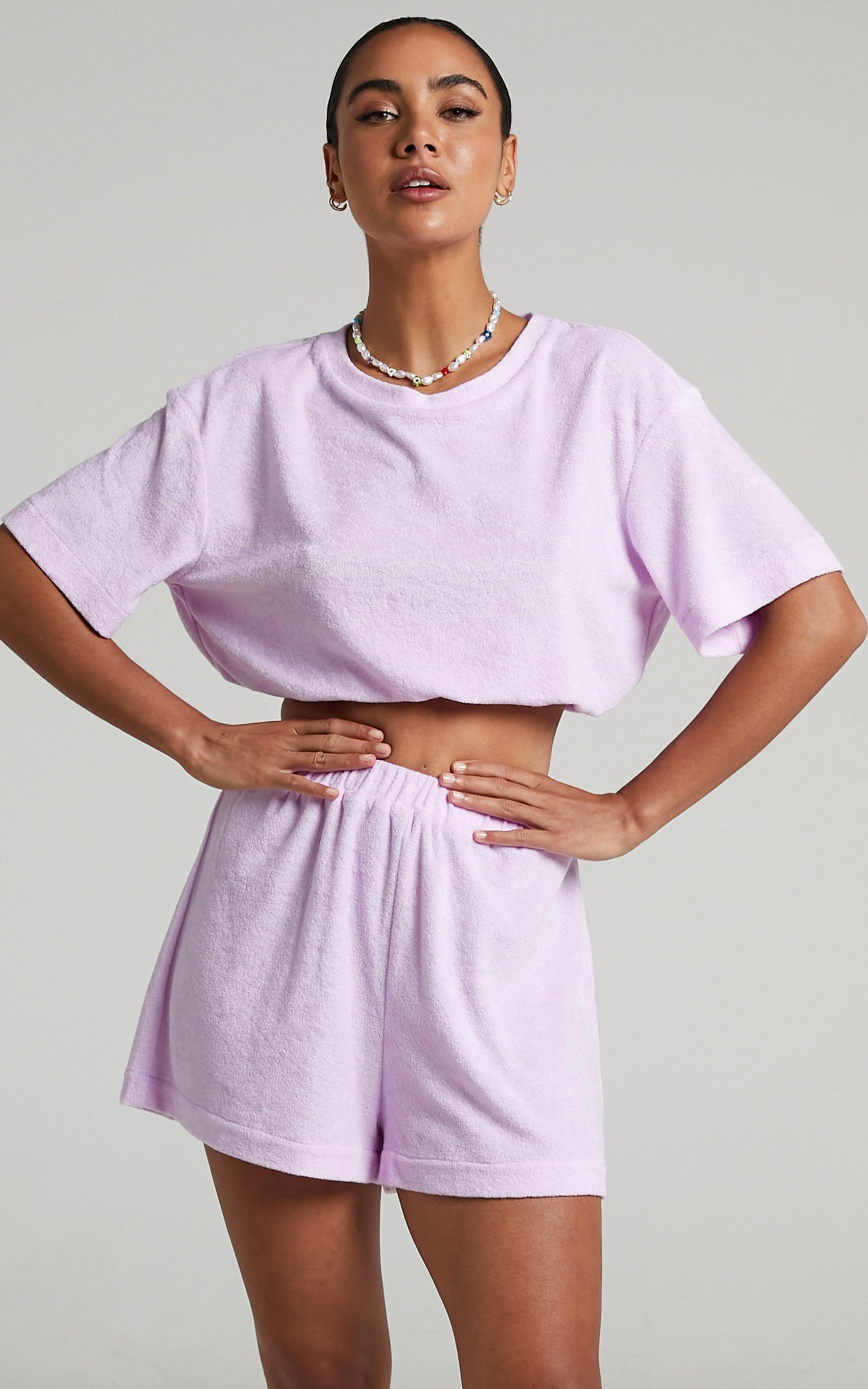 Broditha Terry Towelling Crew Neck Top in Lilac