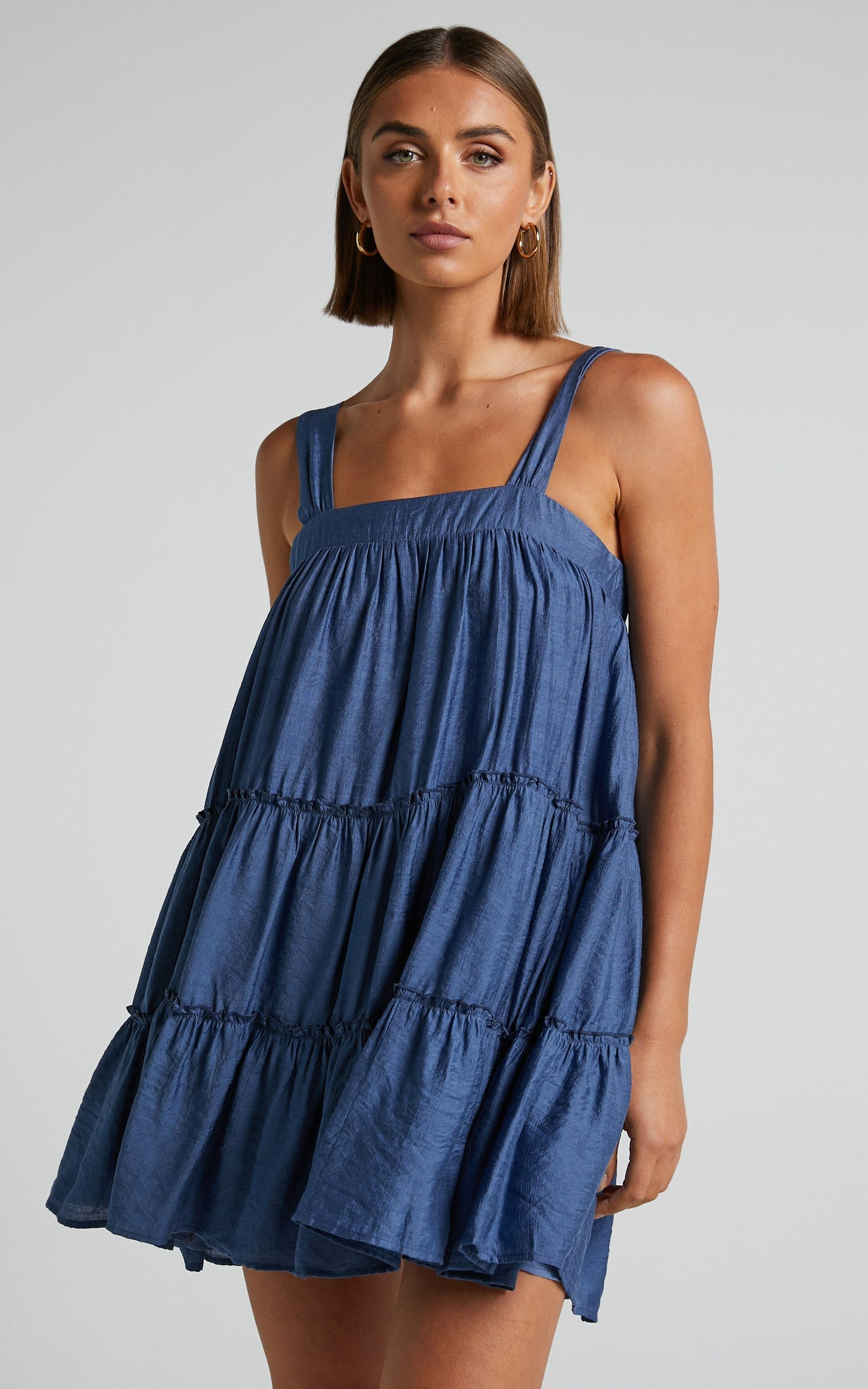 Brookie Mini Dress - Tiered Dress in Dark Blue