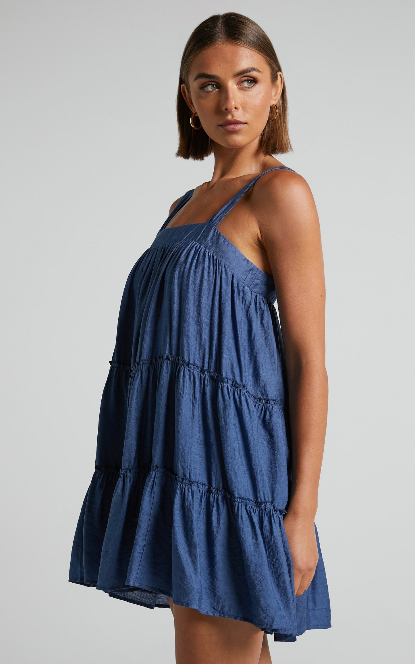 Brookie Mini Dress - Tiered Dress in Dark Blue