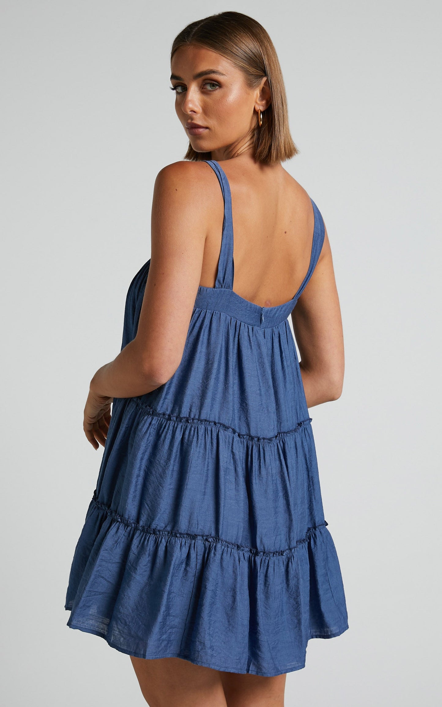 Brookie Mini Dress - Tiered Dress in Dark Blue