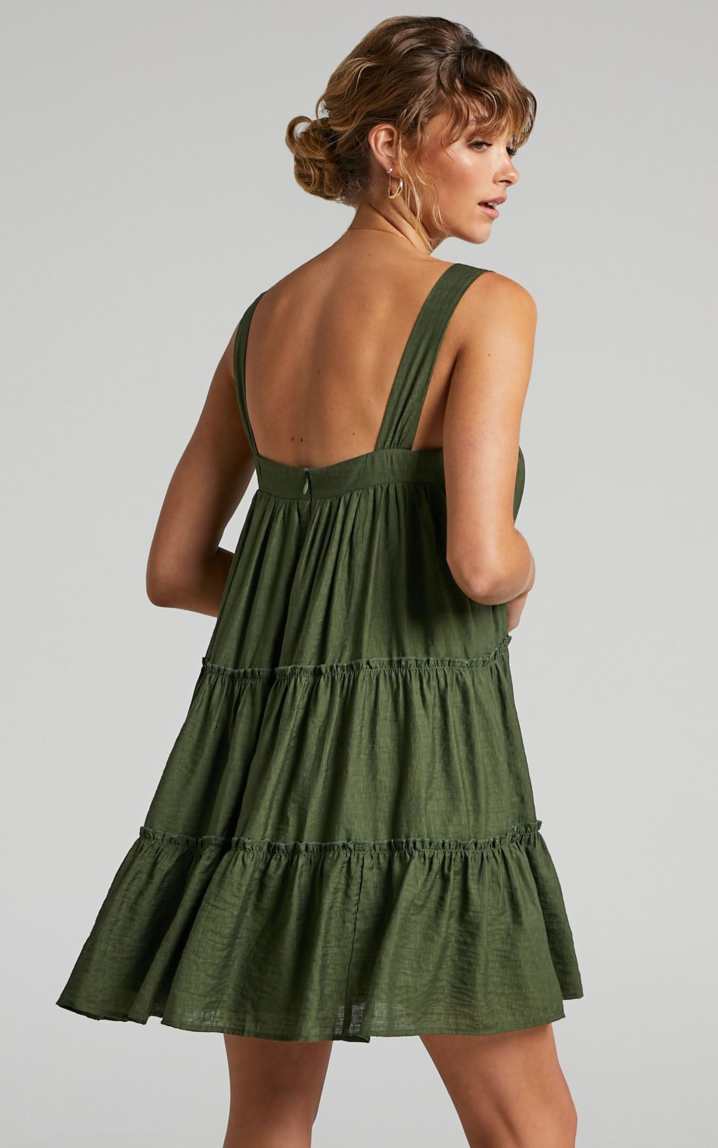 Brookie Mini Dress - Tiered Dress in Khaki