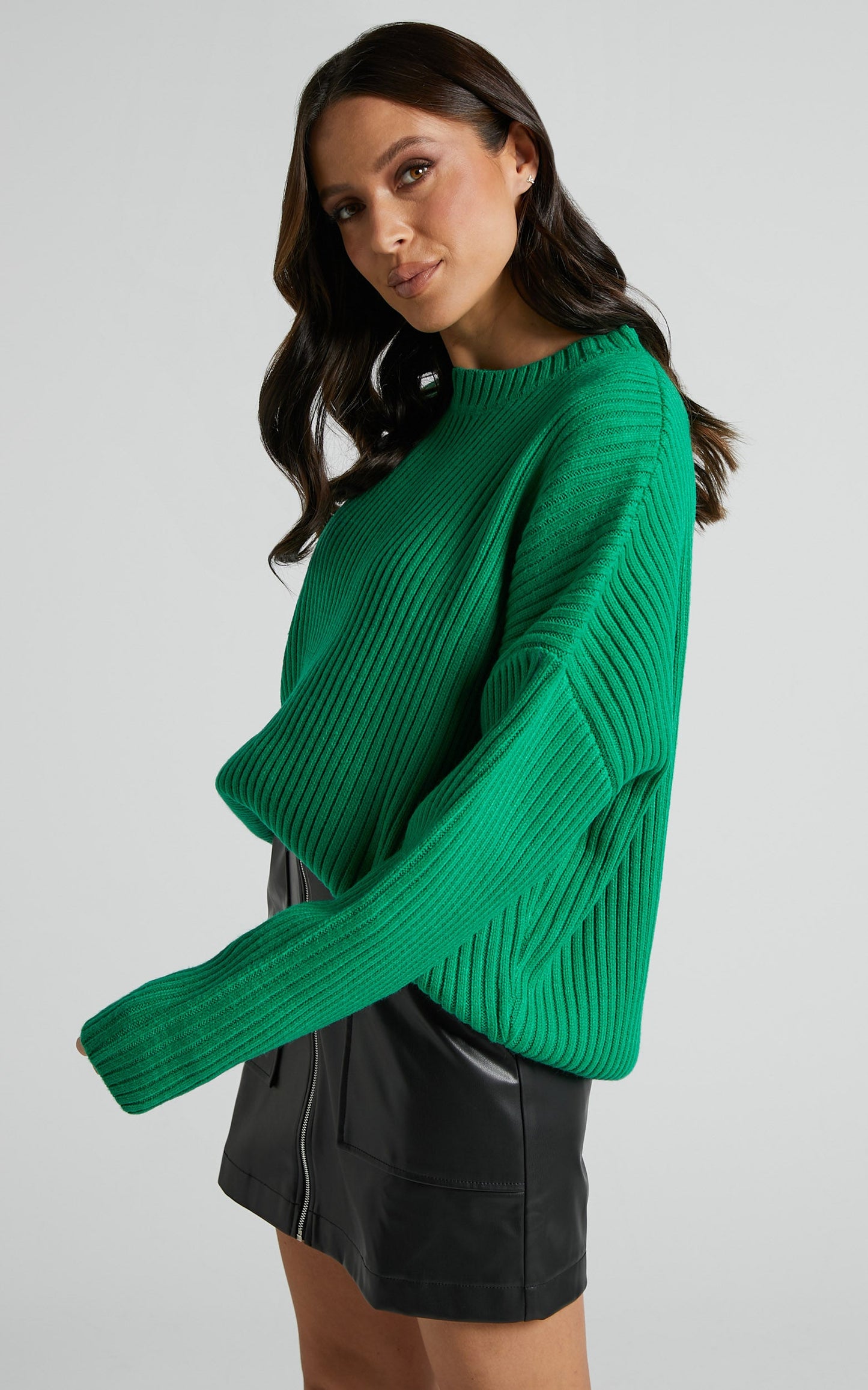 Brooklyn Knit Jumper - Scoop Neck Long Sleeve in Green
