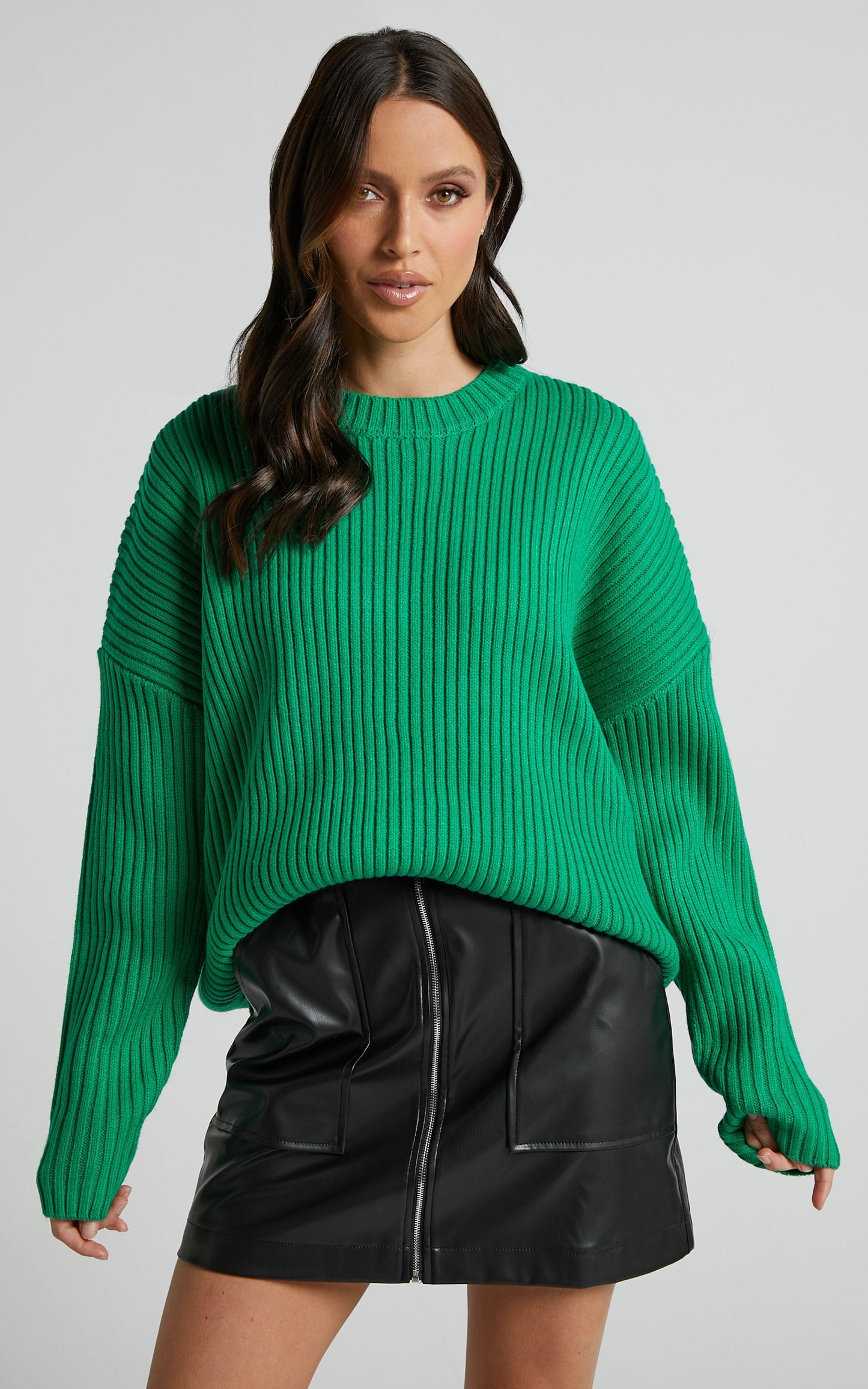 Brooklyn Knit Jumper - Scoop Neck Long Sleeve in Green