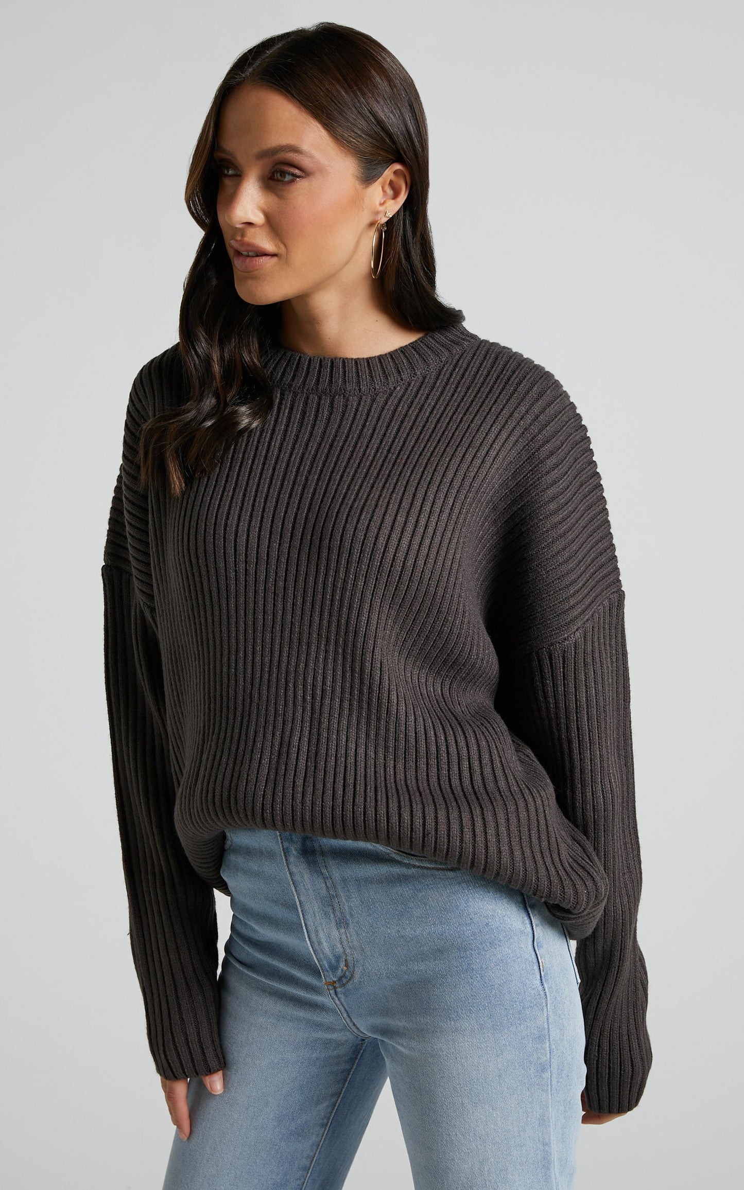 Brooklyn Knit Jumper - Scoop Neck Long Sleeve in Slate