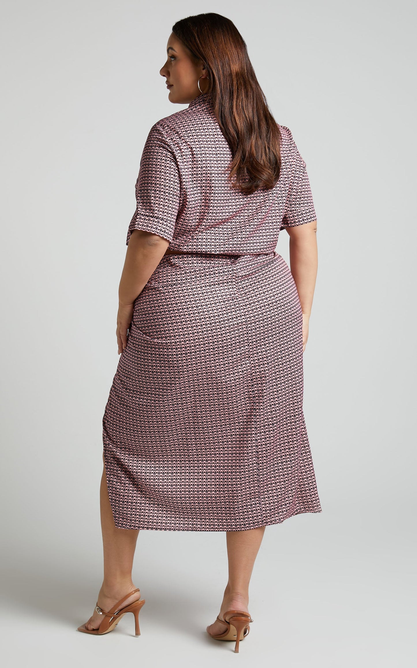 Brunita Midi Skirt - Twist Front Skirt in Pink Wave