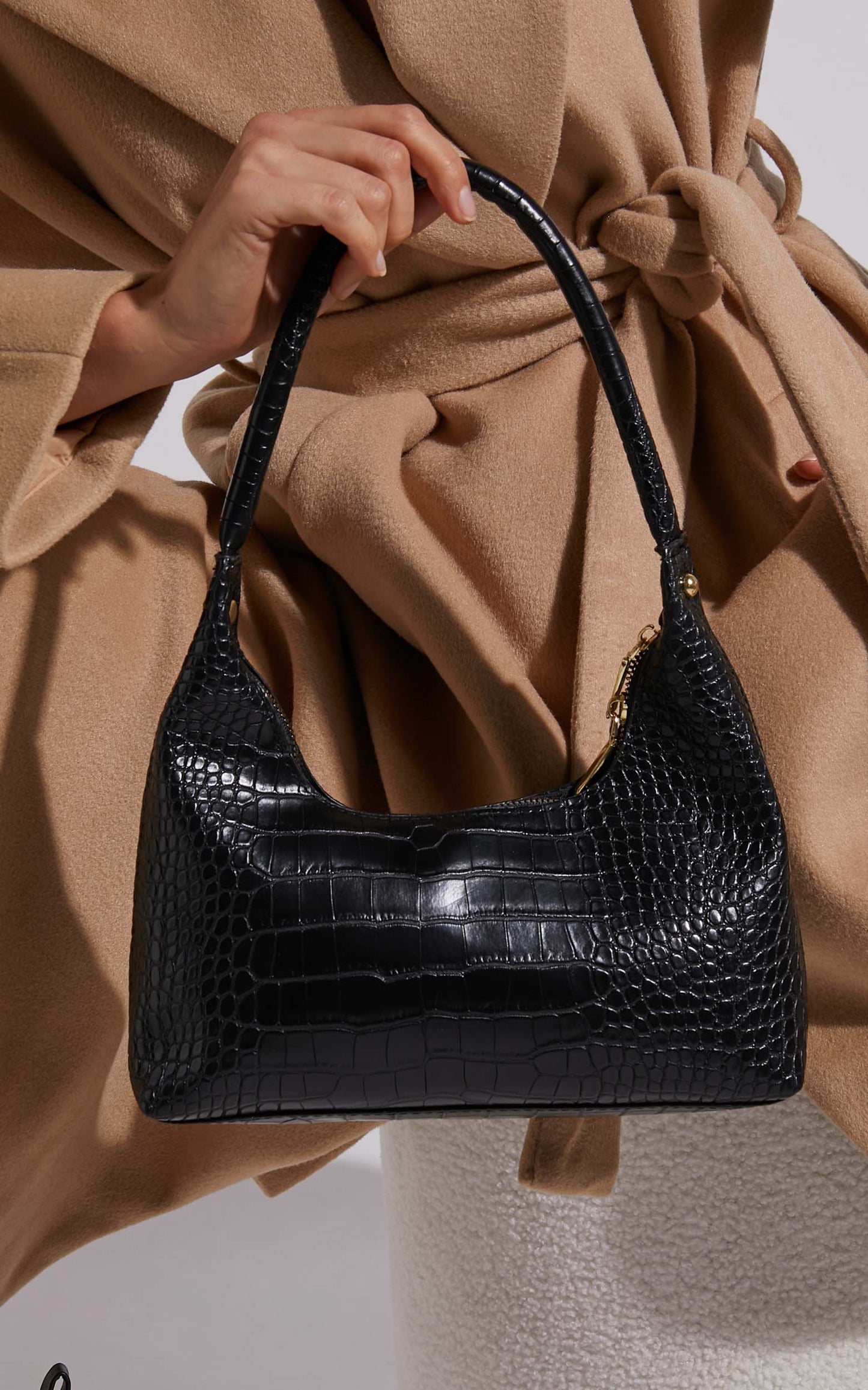 Brunswick Shoulder Bag in Black Croc