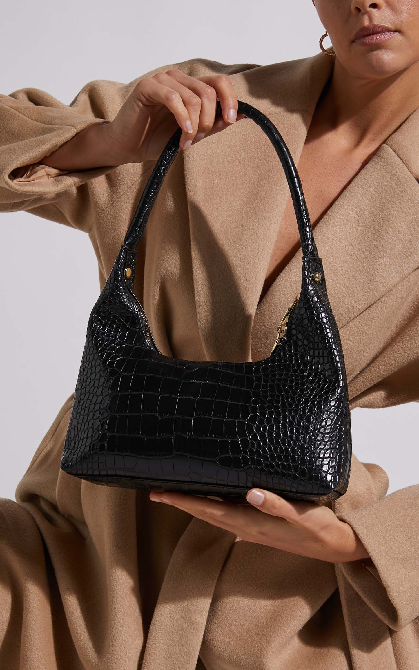 Brunswick Shoulder Bag in Black Croc