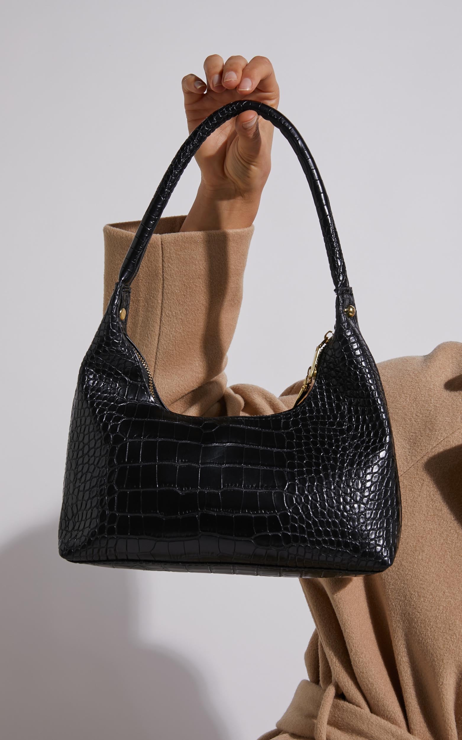 Brunswick Shoulder Bag in Black Croc