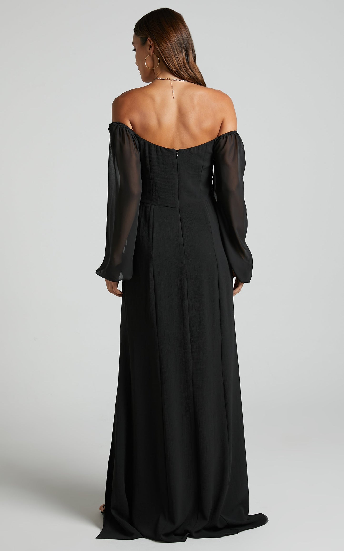 Bryanne Maxi Dress - Off The Shoulder Bishop Sleeve Dress in Black