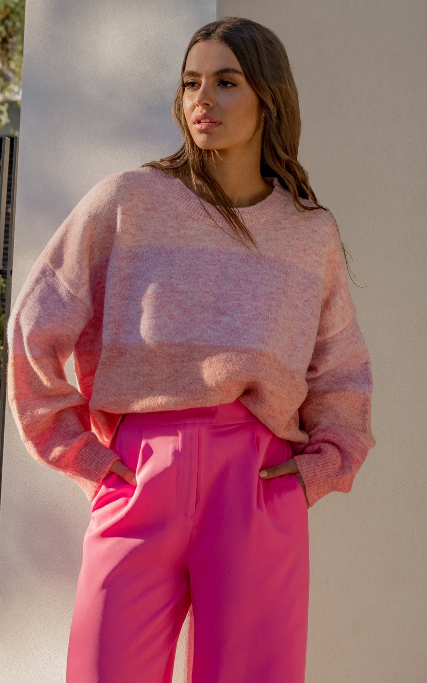 Claudette Jumper - Colour Block Stripe Knit Jumper in Pink
