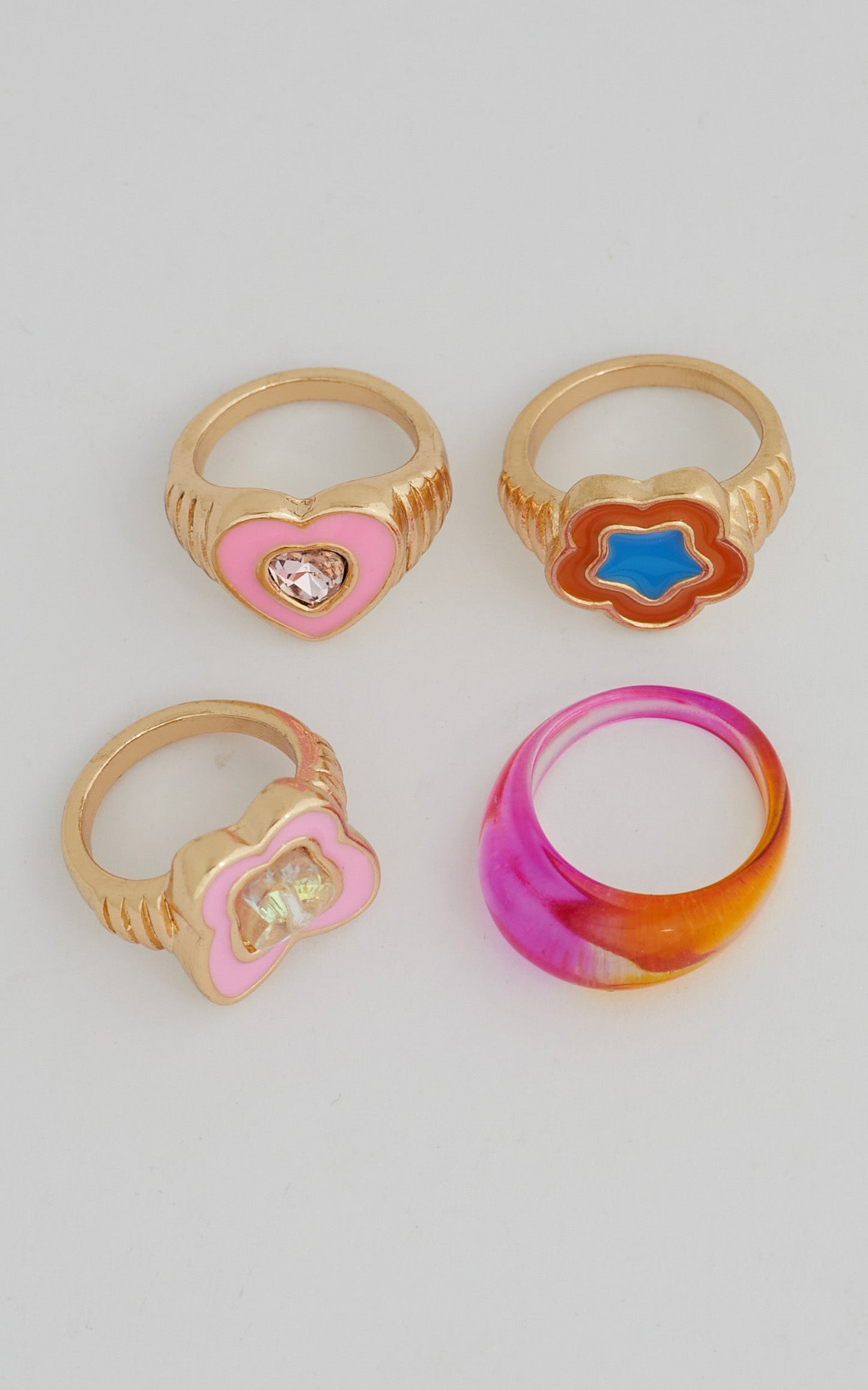 Cagliari Coloured Ring Set - Pack of 4 in Gold