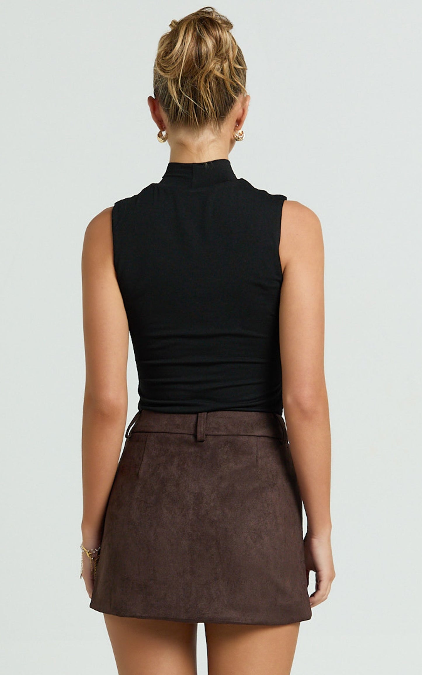 Caitlyn Top - High Neck Sleeveless Tank Top in Black