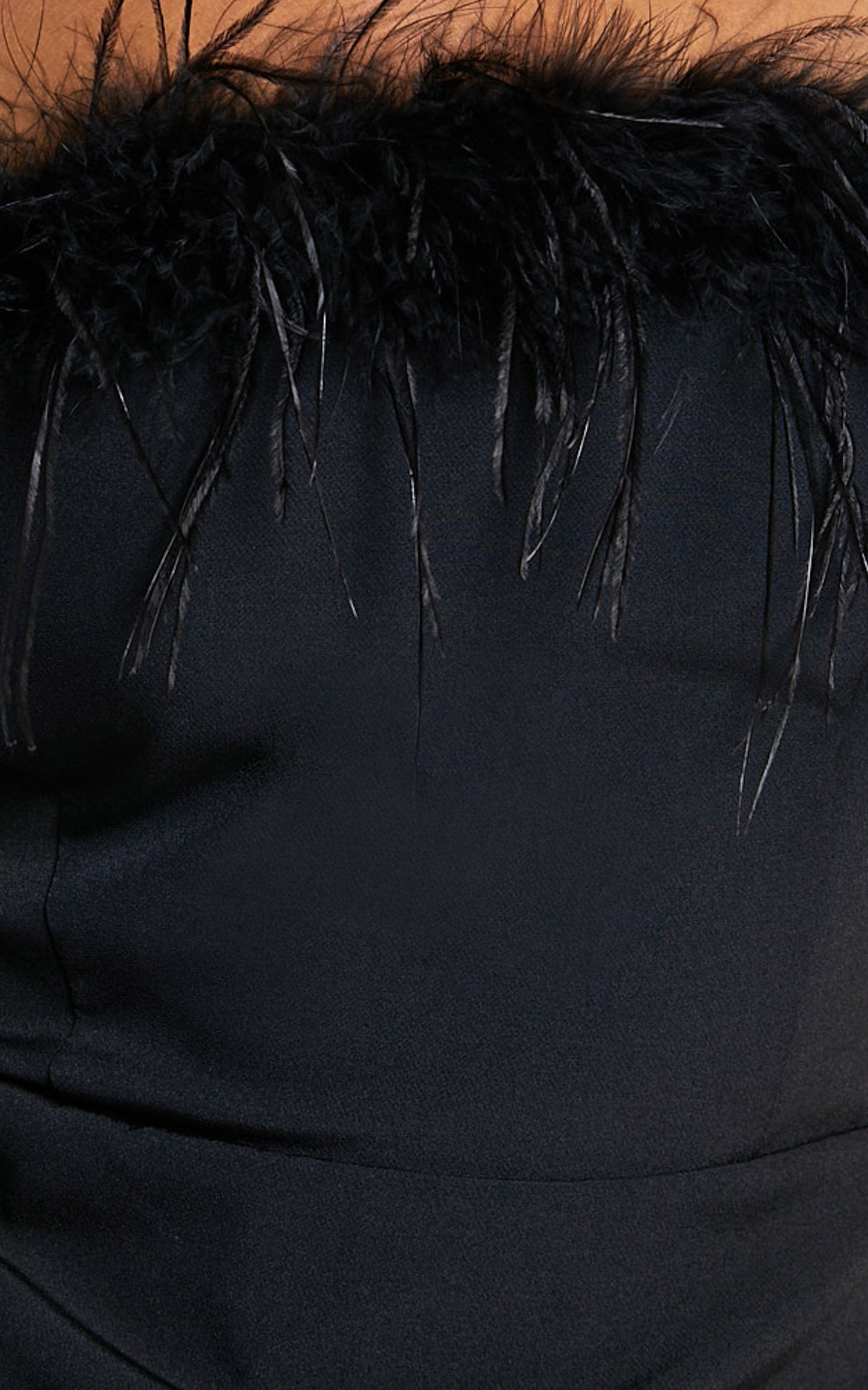 Callie Mini Dress - Strapless with Feather Trim Wrap Dress in Black
