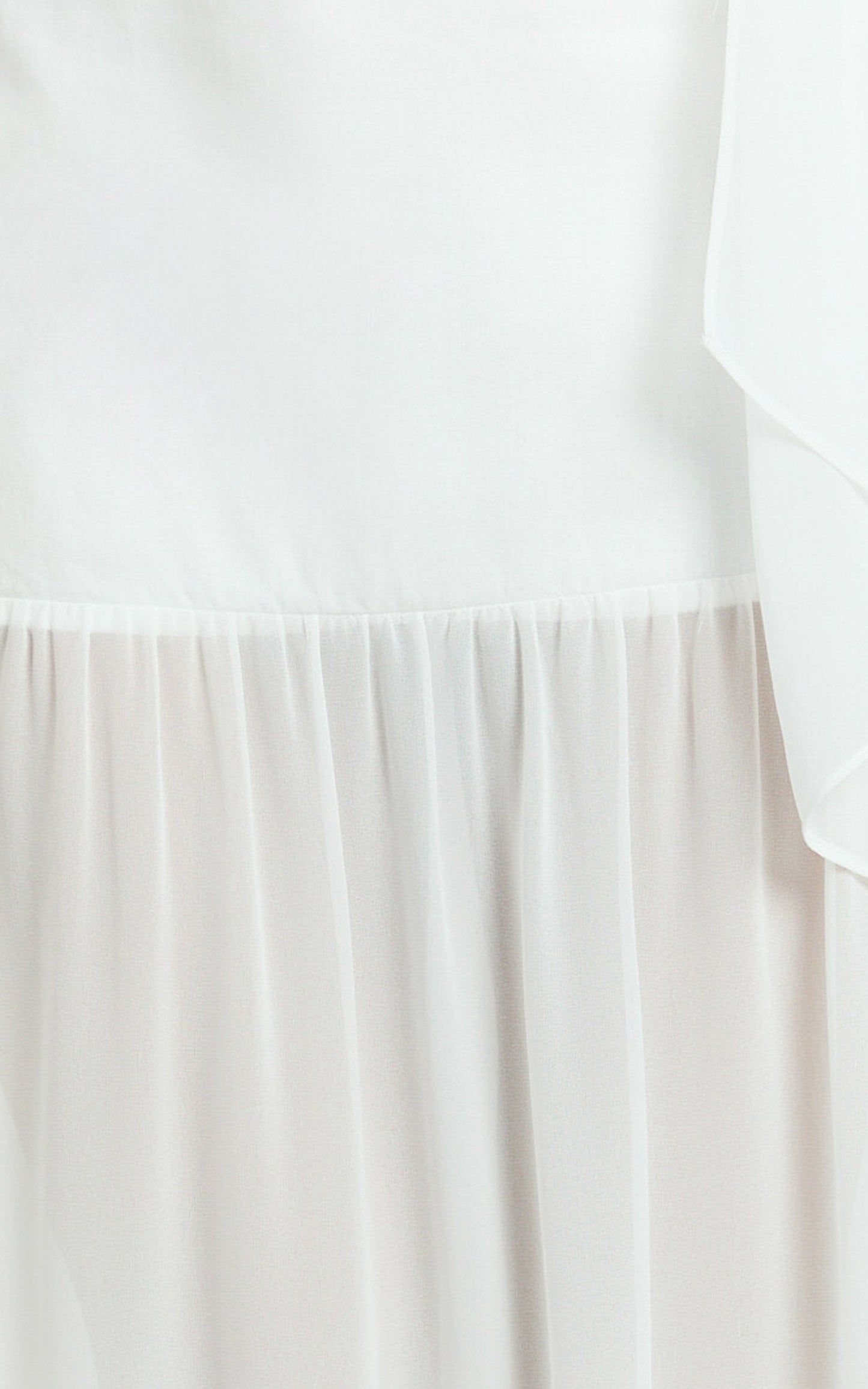 Calvin Maxi Dress - Linen Look Contrast Georgette Skirt with Neck Scarf in White