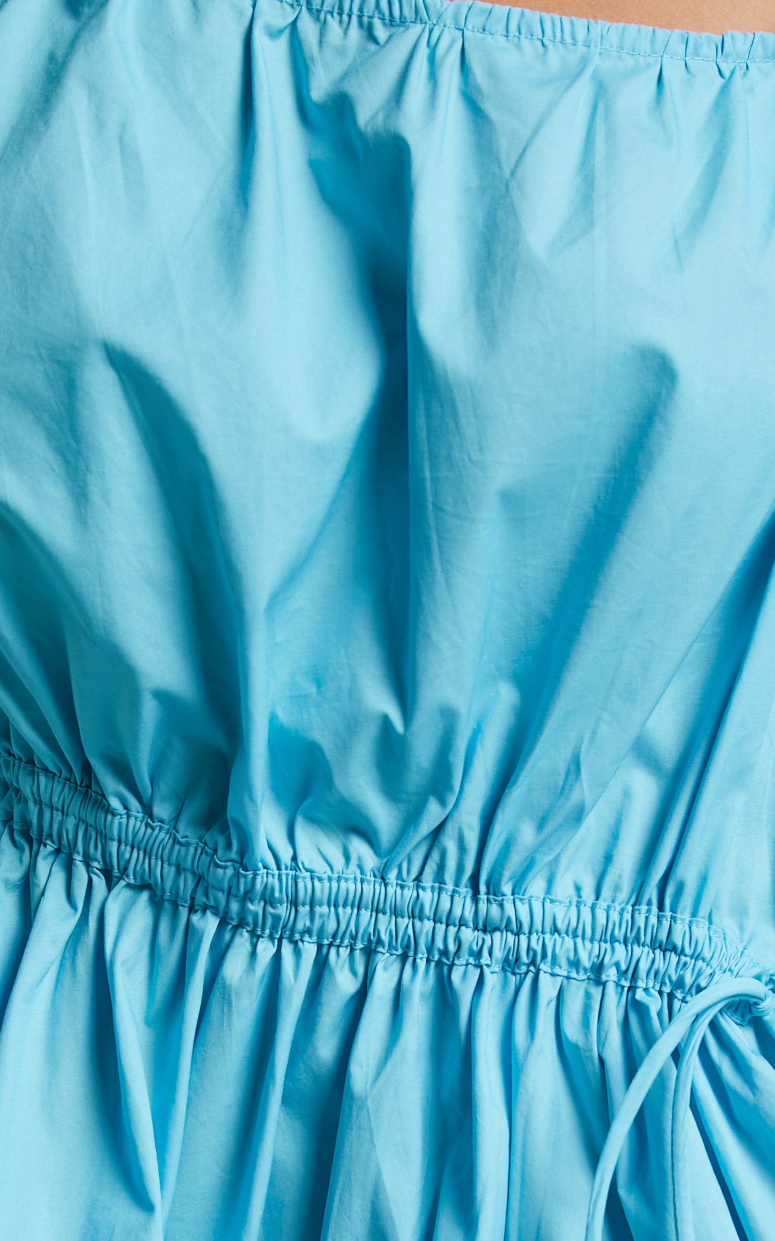 Cameron Mini Dress - Asymmetric 3/4 Sleeve Tiered Ruched Smock Dress in Blue