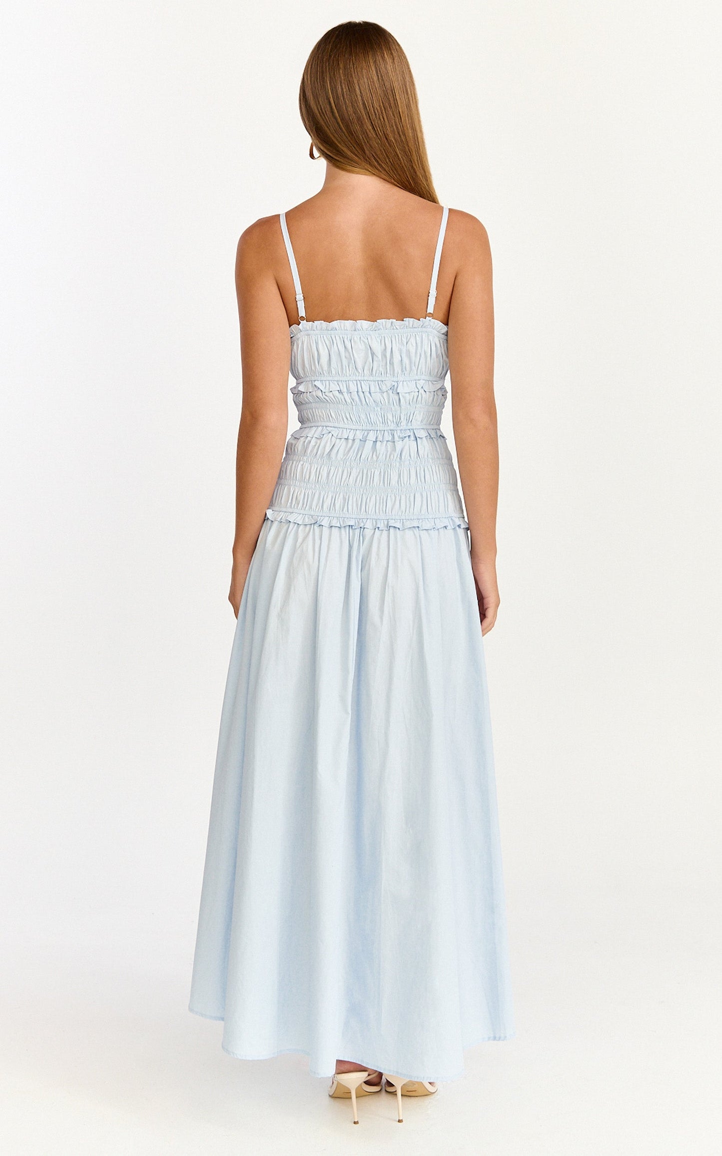 Cami Midi Dress - Rushed Bodice Dress in Blue