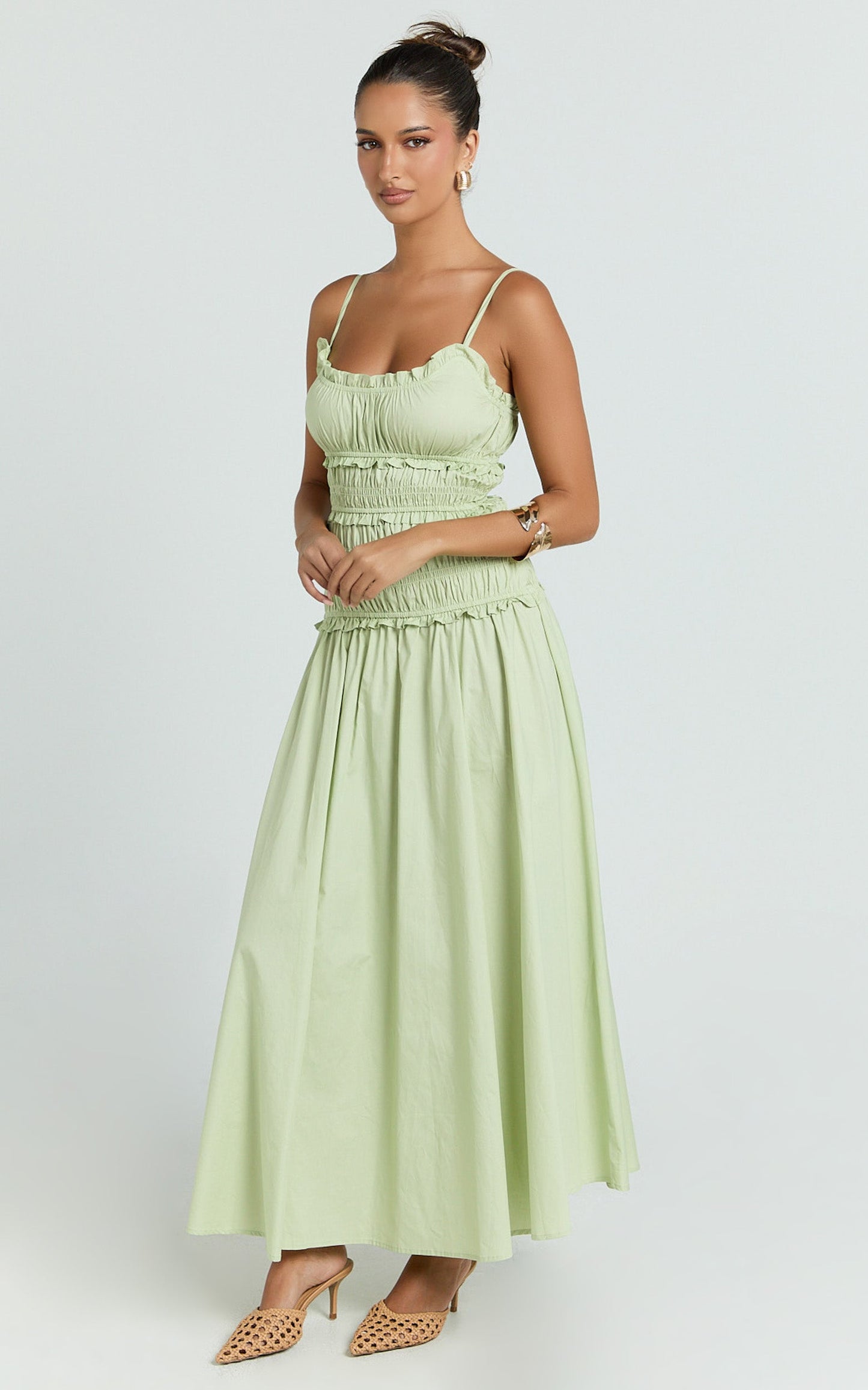 Cami Midi Dress - Rushed Bodice Dress in Sage