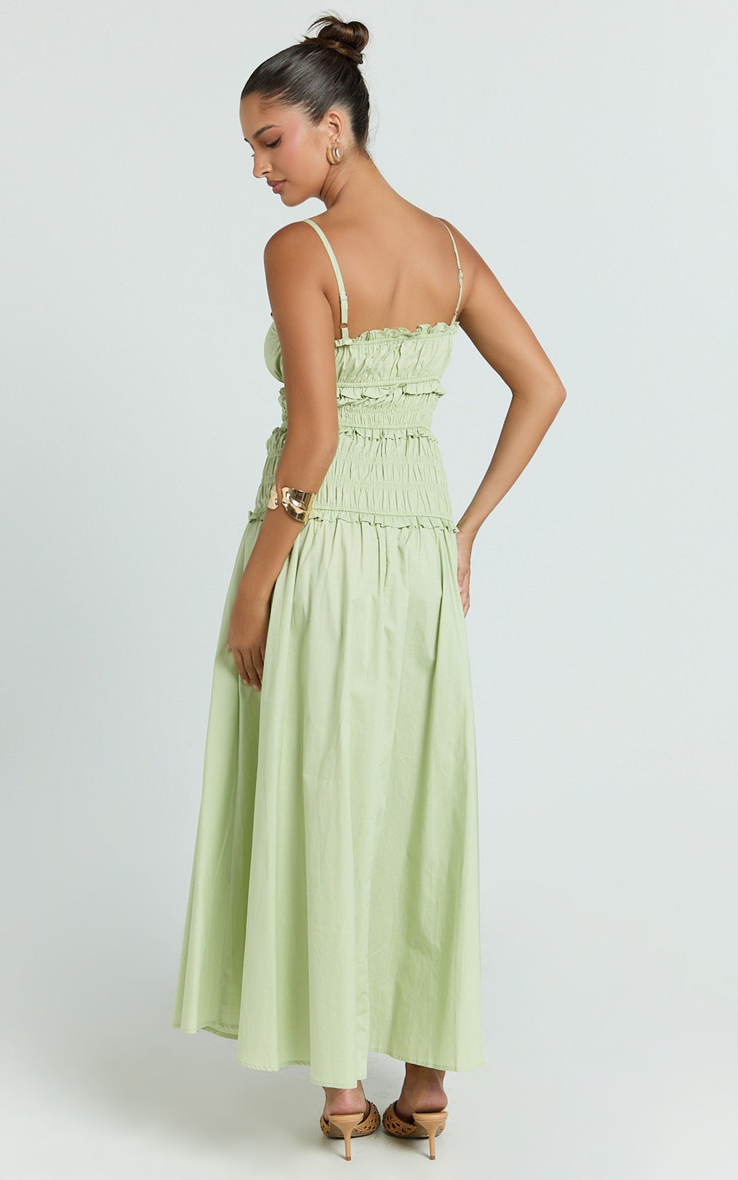 Cami Midi Dress - Rushed Bodice Dress in Sage