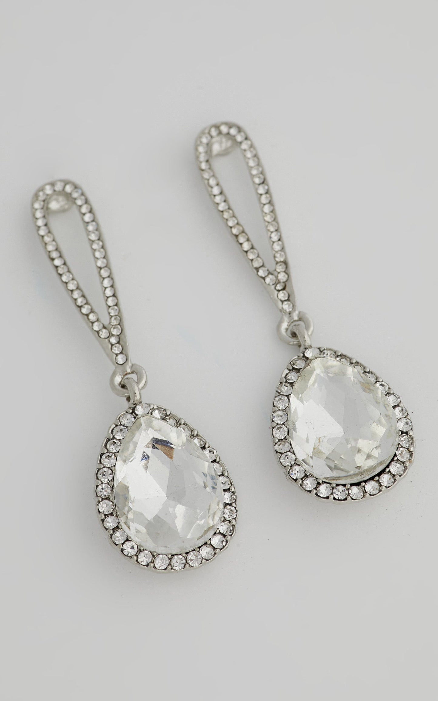 Candace Drop Rhinestone Earrings in Silver