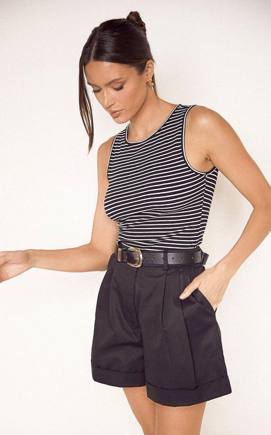 Peyton Top - High Neck Tank in Black and White Stripe
