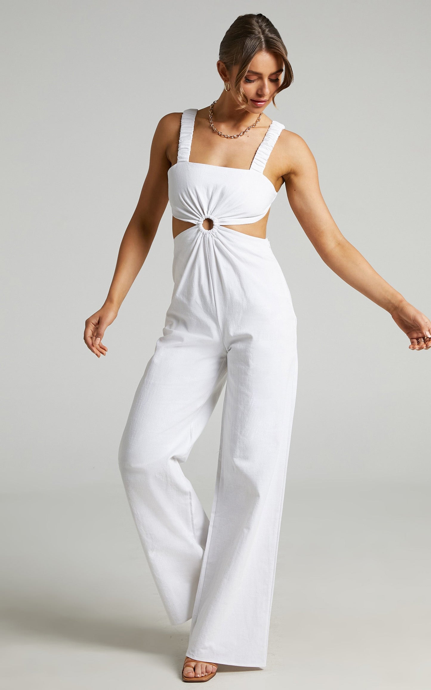 Cardilyn Jumpsuit with Ring at Waist in White