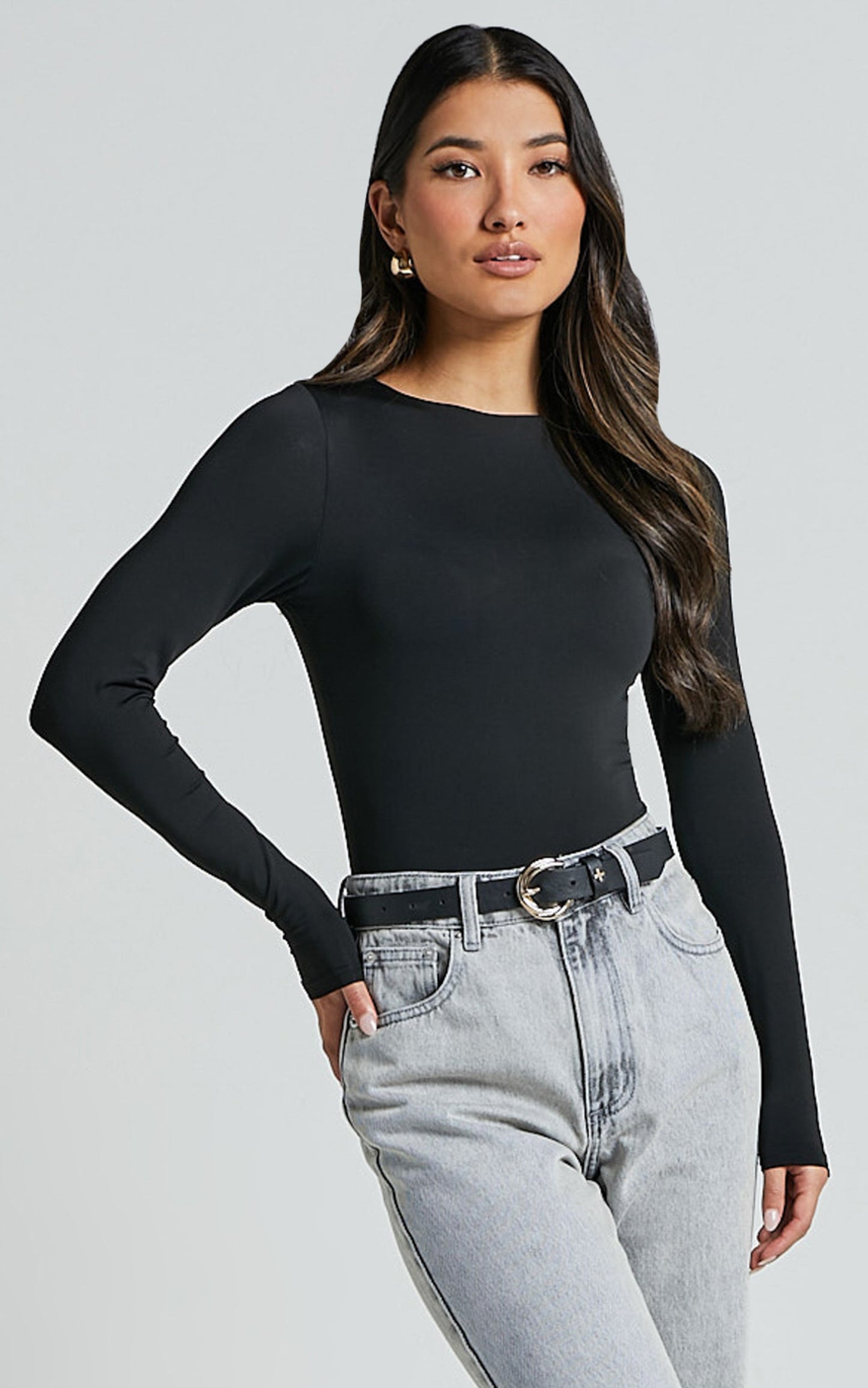 Carla Bodysuit - Long Sleeve Open Back Bodysuit in Black