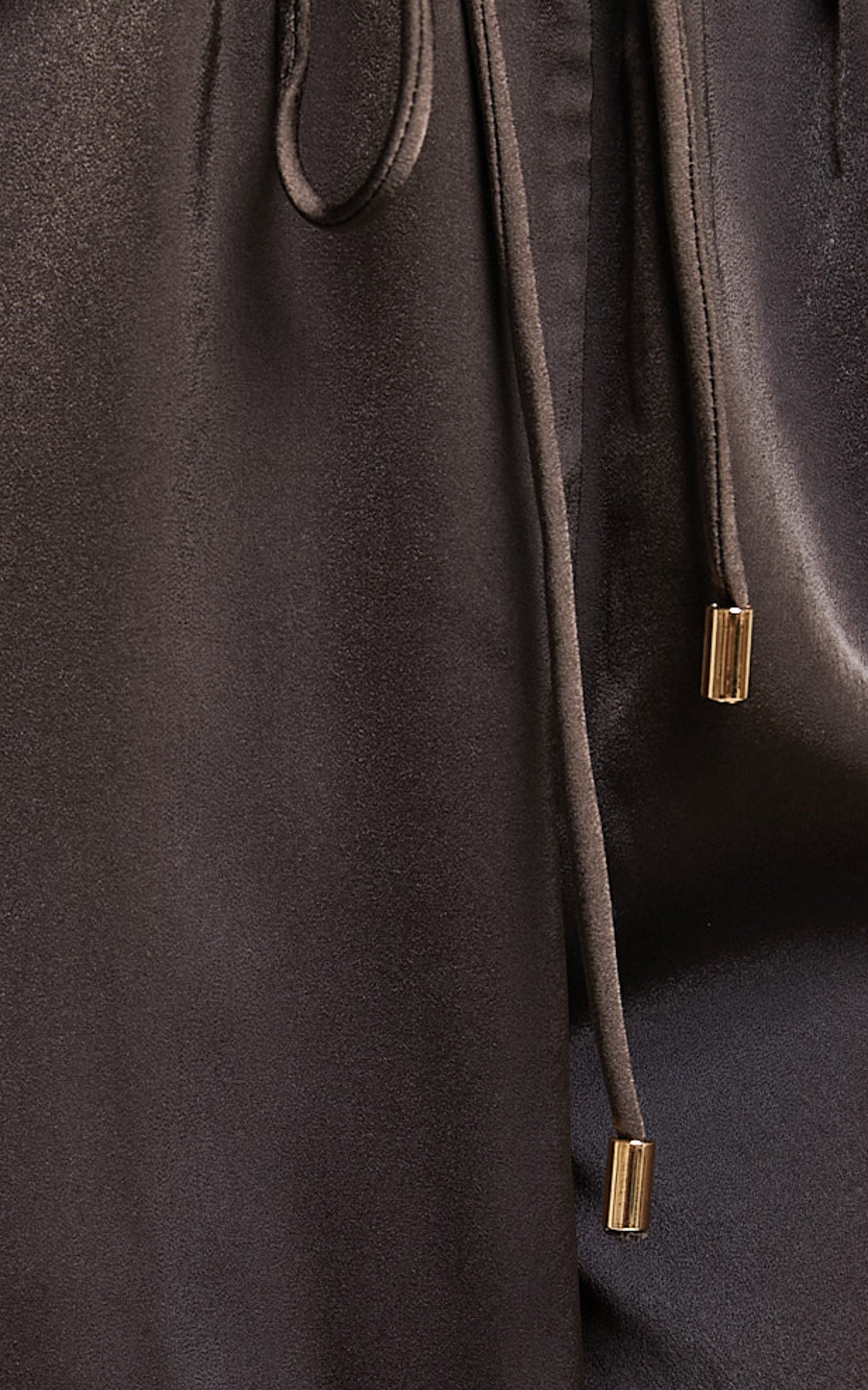 Carlynne Pants - Satin Relaxed Mid Rise Drawstring Pants in Chocolate