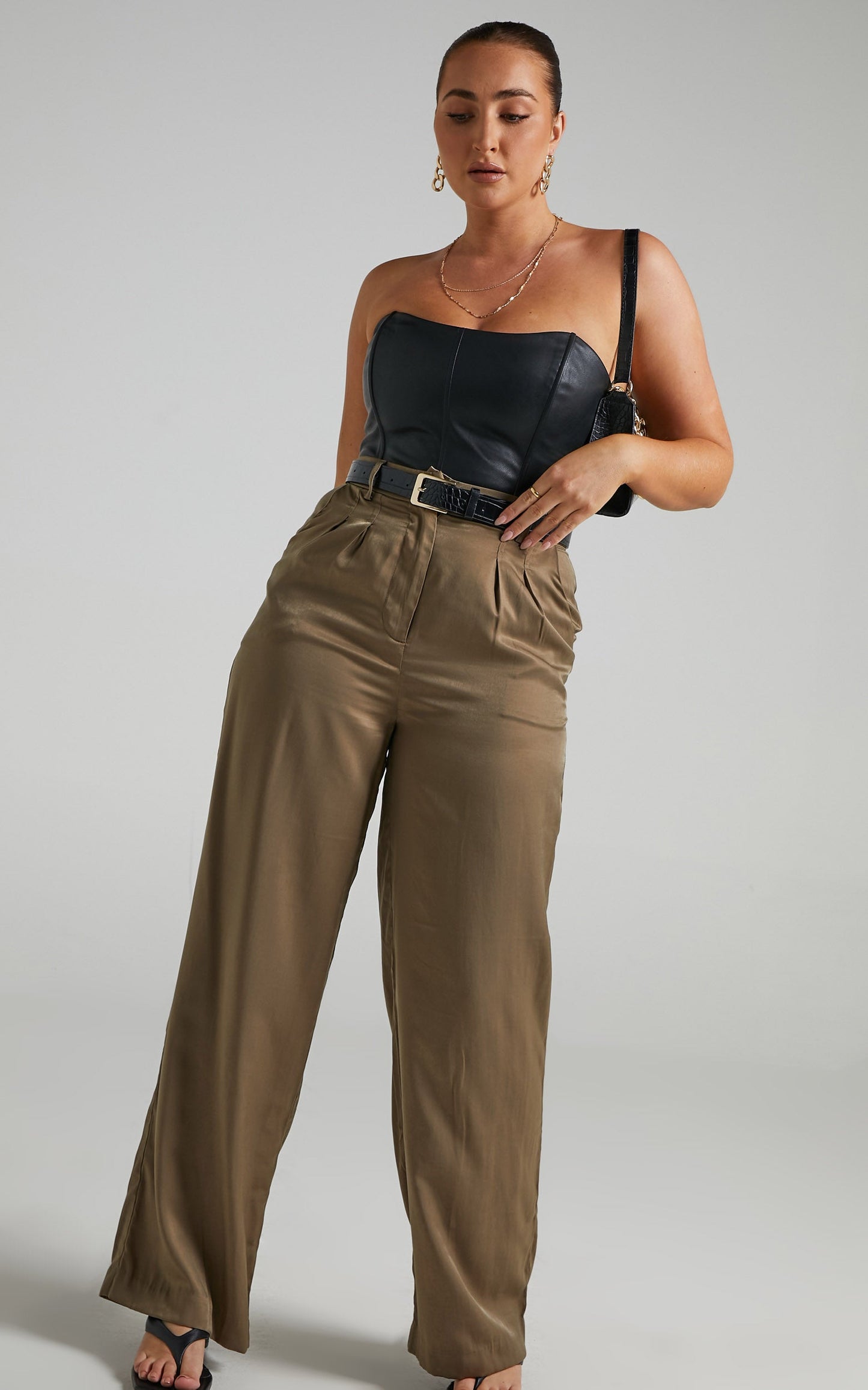 Carrey Pants - Tailored Wide Leg Pants in Khaki